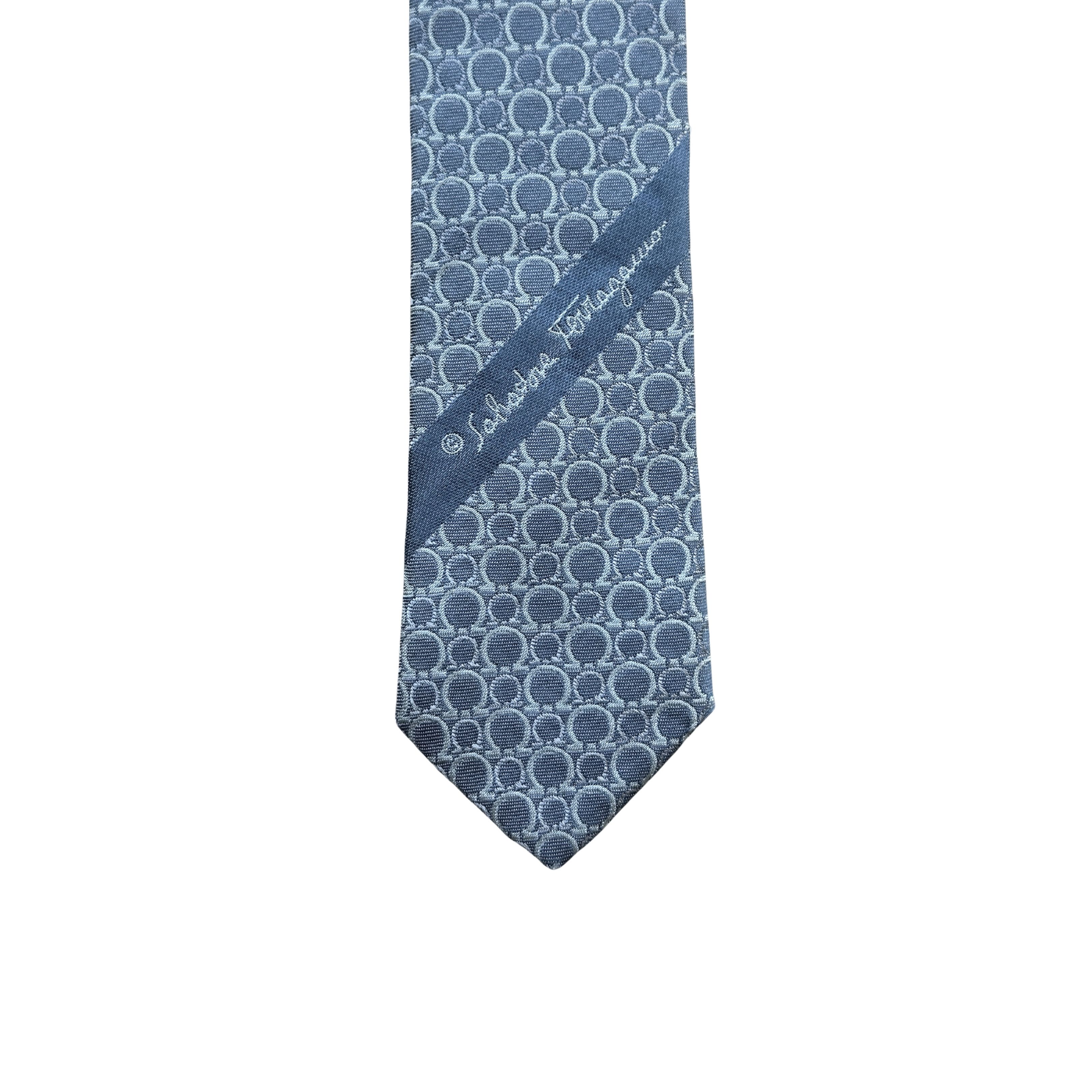 Salvatore Ferragamo Tie Silk Horseshoe Pattern on Light Blue Size ONE SIZE - 4 Thumbnail