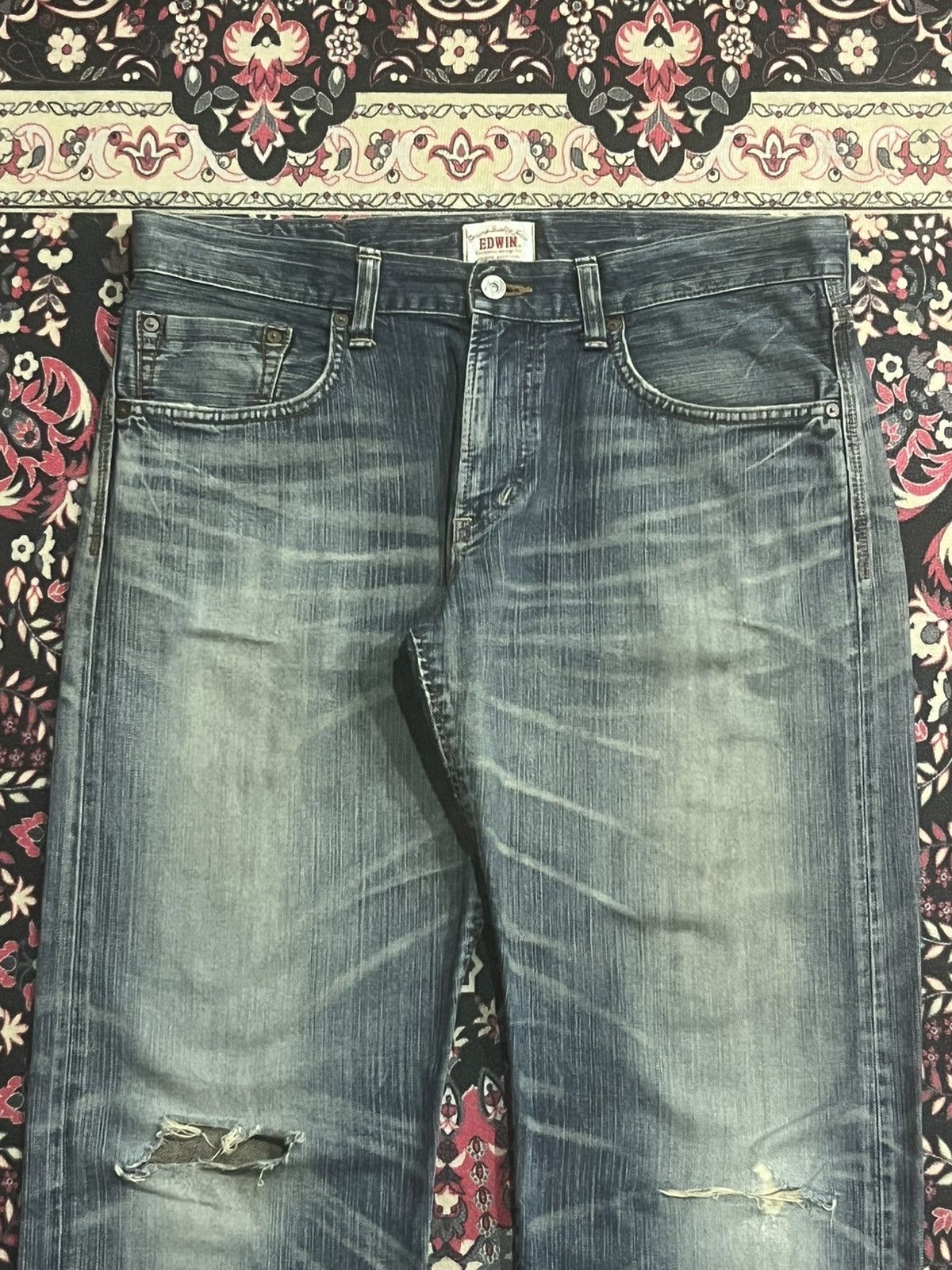 Edwin Vintage Edwin XVS Japan Blue Washed Distressed Jeans Size US 34 / EU 50 - 4 Thumbnail