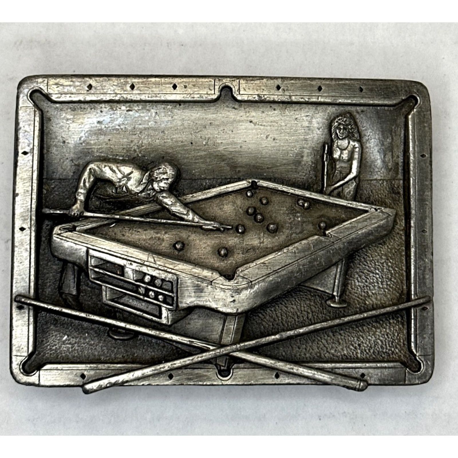 Vintage VINTAGE Bergamot Brass Works Pool Playing Belt Buckle Billiards Z-149 1984 80s Silver Unisex Adult Mens Womens Boys Girls Size ONE SIZE - 3 Thumbnail
