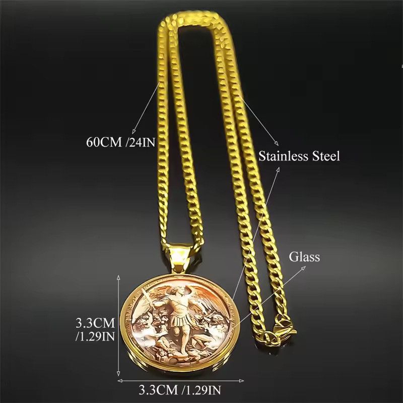 Jewelry SAINT MICHAEL PROTECT US Archangel Glass Pendant Necklace Size ONE SIZE - 3 Thumbnail