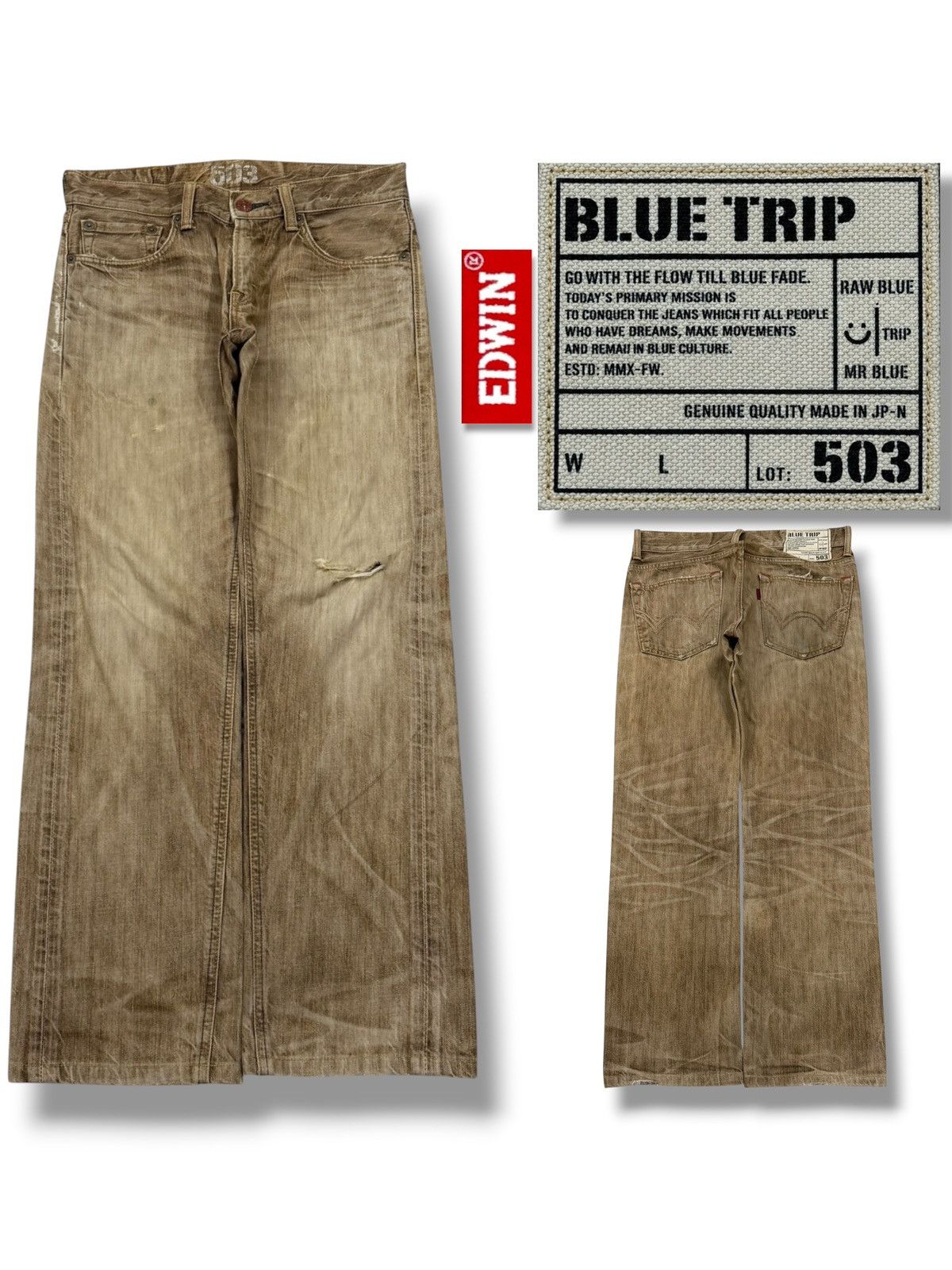 Edwin Vintage EDWIN 503 Blue Trip | Faded Brown Wash | W33 Size US 33 - 1 Thumbnail