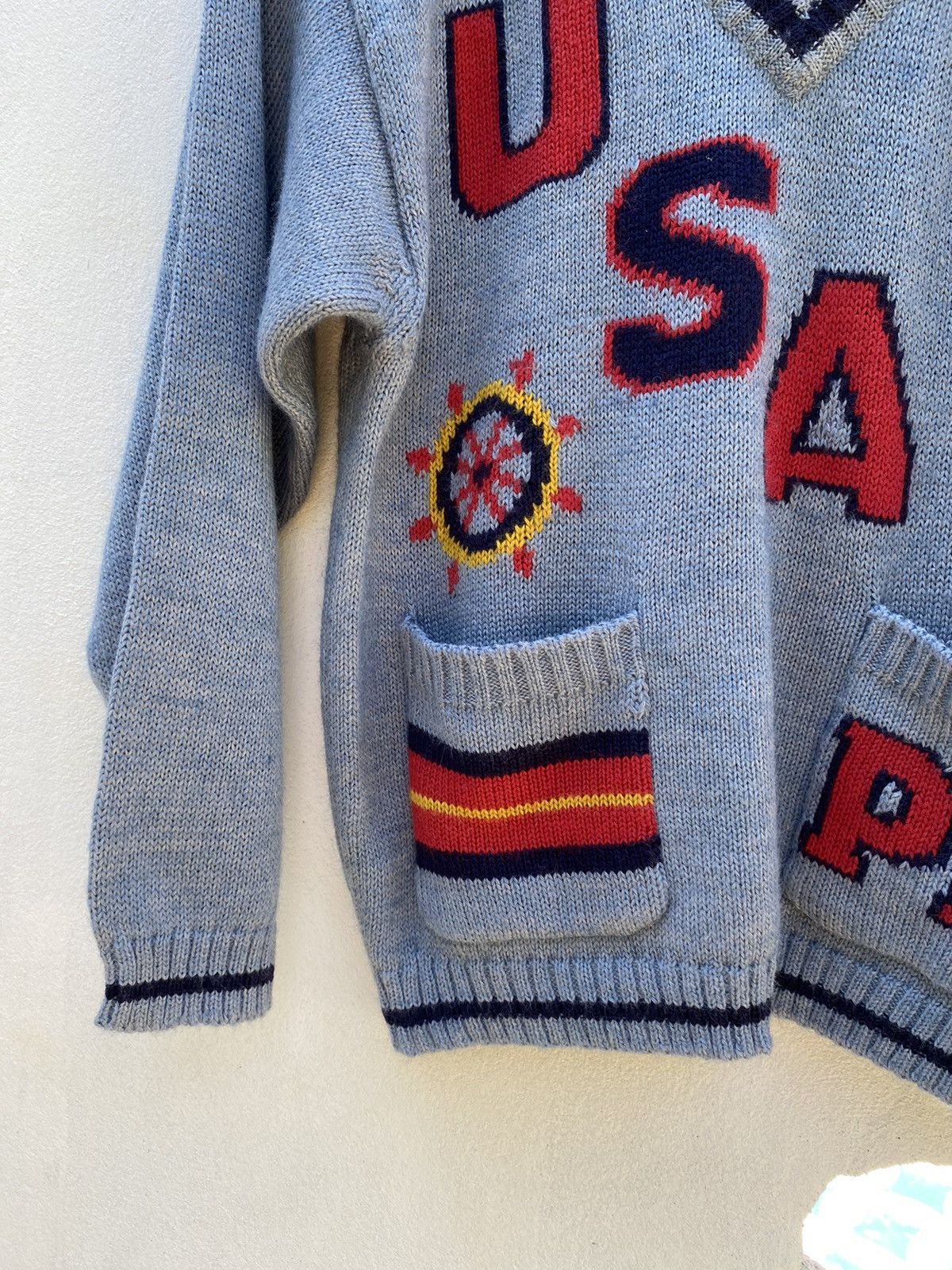 Designer × Vintage POPEYE Gray V-Neck Sweater Size L / US 10 / IT 46 - 11 Thumbnail