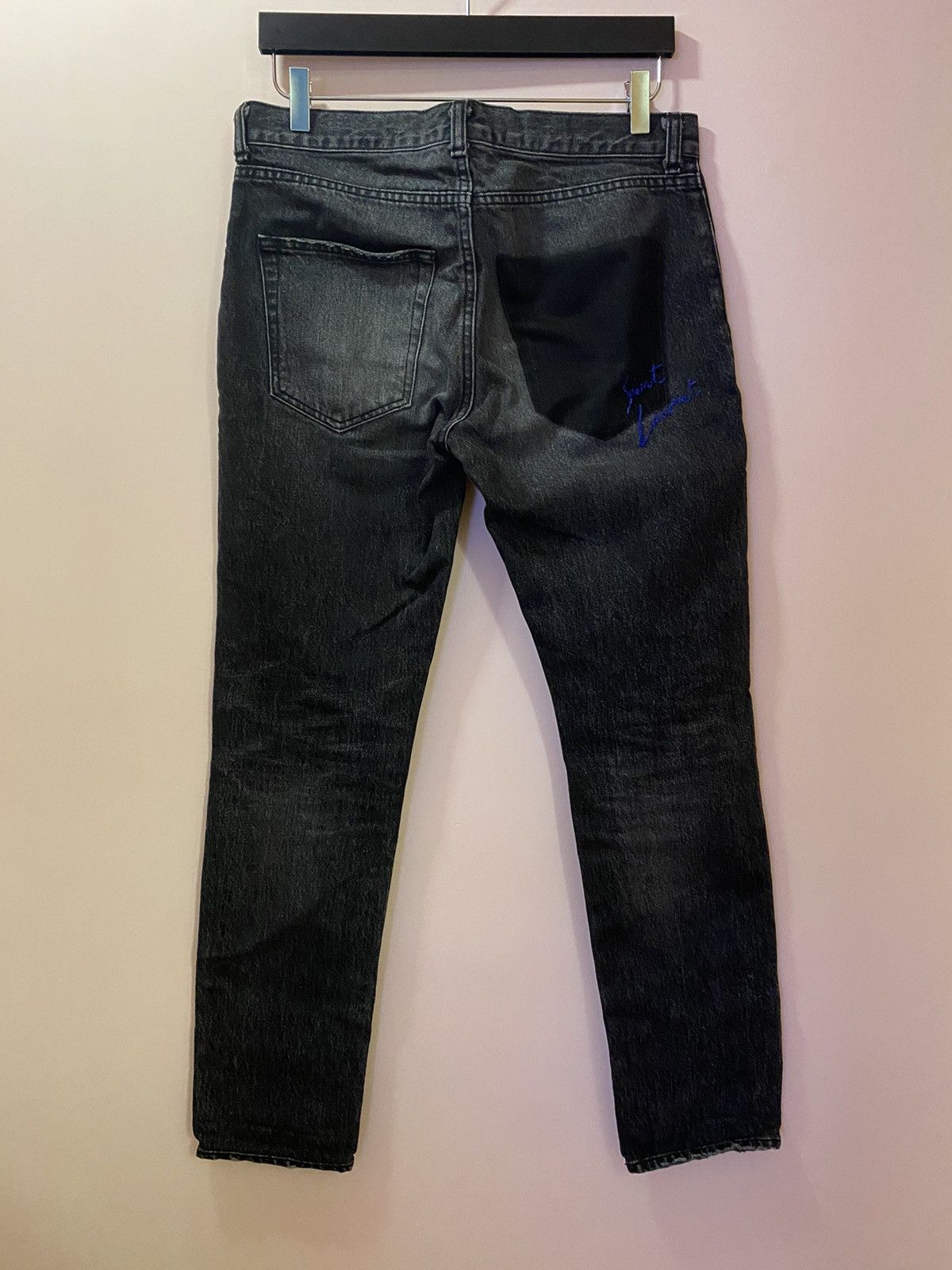 Pre-owned Saint Laurent Fake Pocket Logo Dark Gray Denim Jeans 29