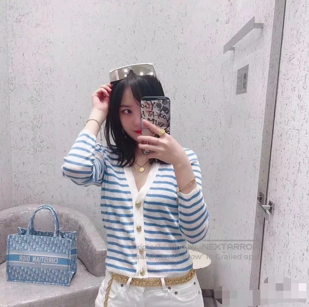 Dior Dior Blue White Striped Knit Cardigan. Size XS / US 0-2 / IT 36-38 - 9 Thumbnail