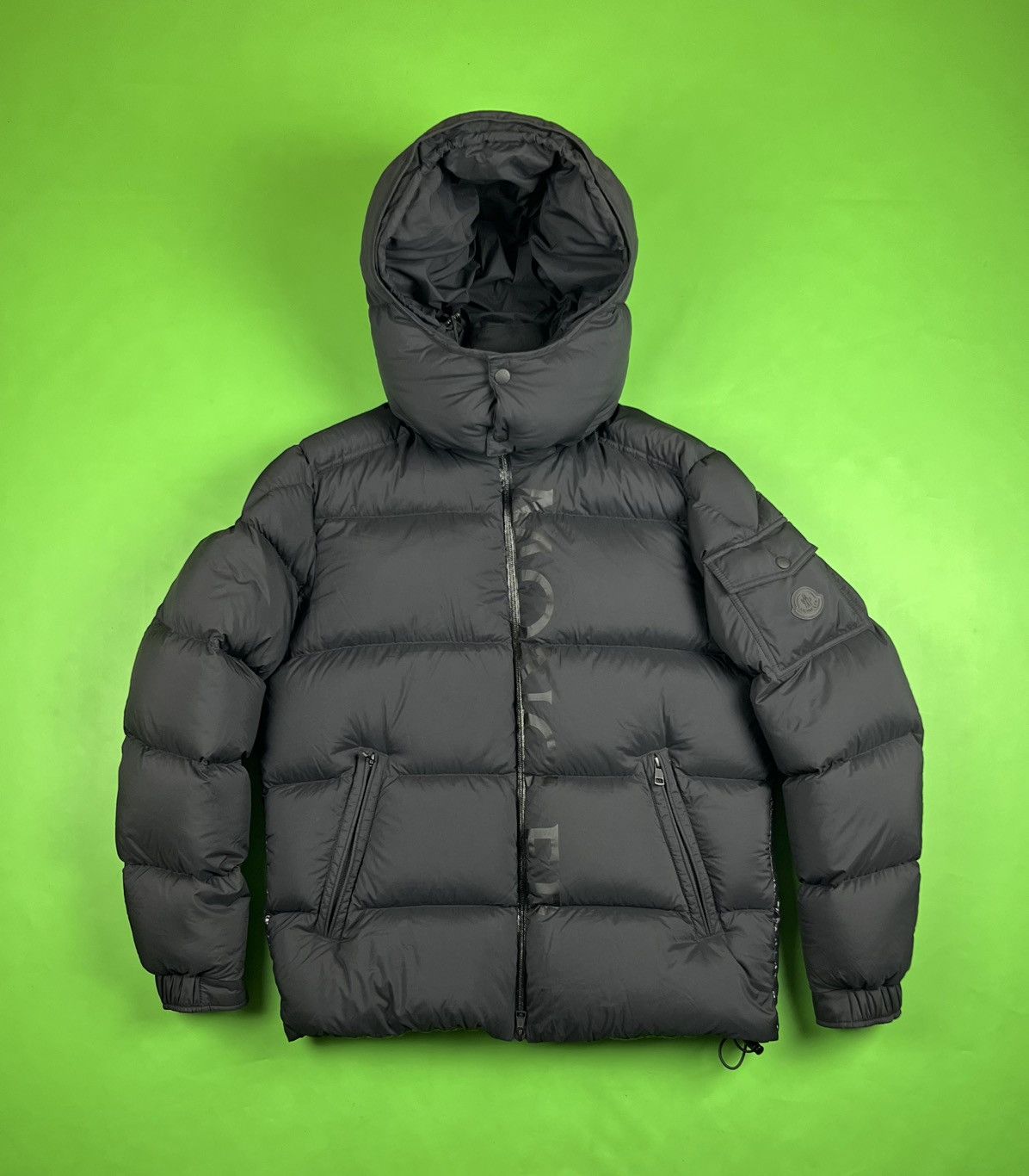 image of Moncler Maures Black Label Big Logo Down Puffer Jacket, Men's (Size Medium)