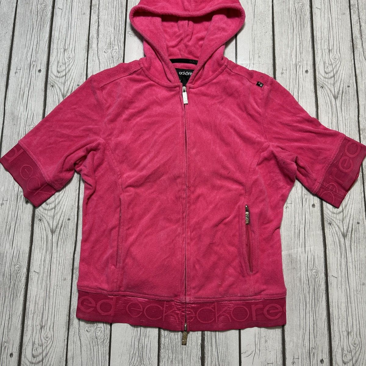 Ecko Unltd. × Vintage Vintage Ecko Red velour short sleeve hoodie Size L / US 10 / IT 46 - 3 Thumbnail