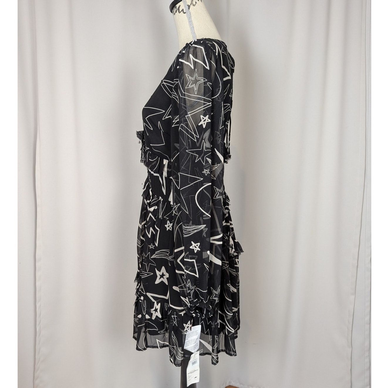 Asos ASOS Design Ruffled Long Sleeve Mini Dress Black White 8 Size M / US 6-8 / IT 42-44 - 23 Thumbnail