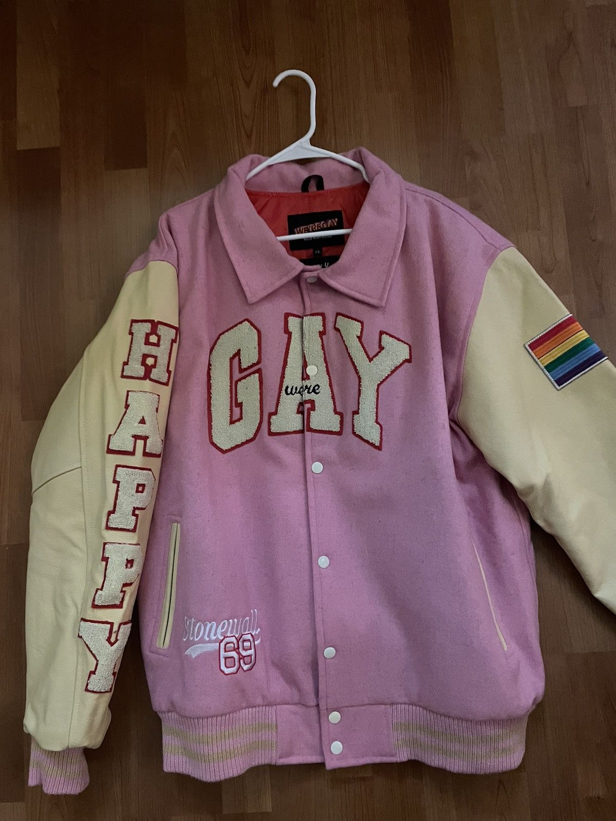We’re Gay Pink Varsity Jacket