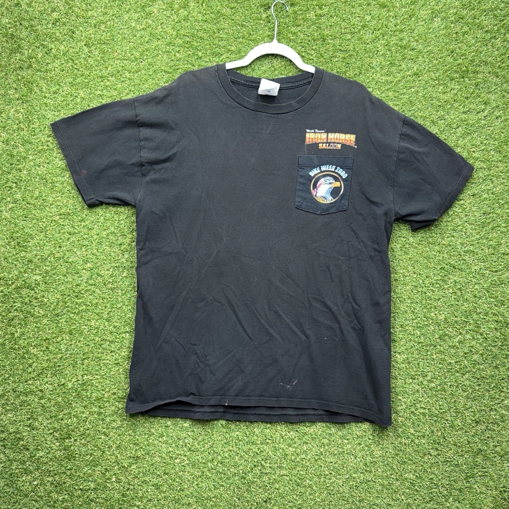 Vintage VINTAGE Murina Shirt Mens Large Black Graphic Print Short Sleeve Biker Motorcycle Eagle Horse Iron Horse Saloon T-Shirt 2000s Men Size US L / EU 52-54 / 3 - 2 Thumbnail