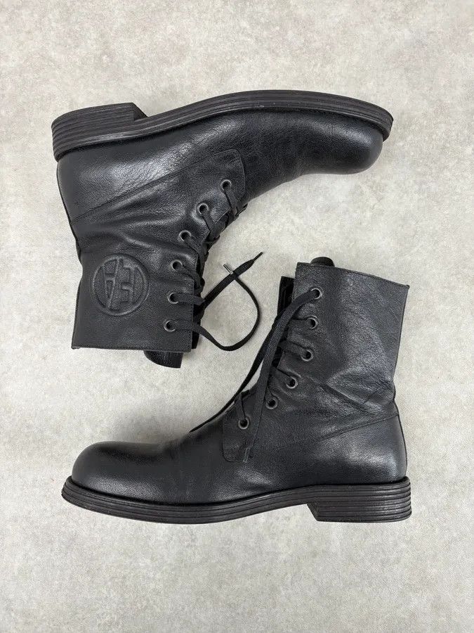 AW2003 Emporio Armani Black Classy Combat Leather Boots