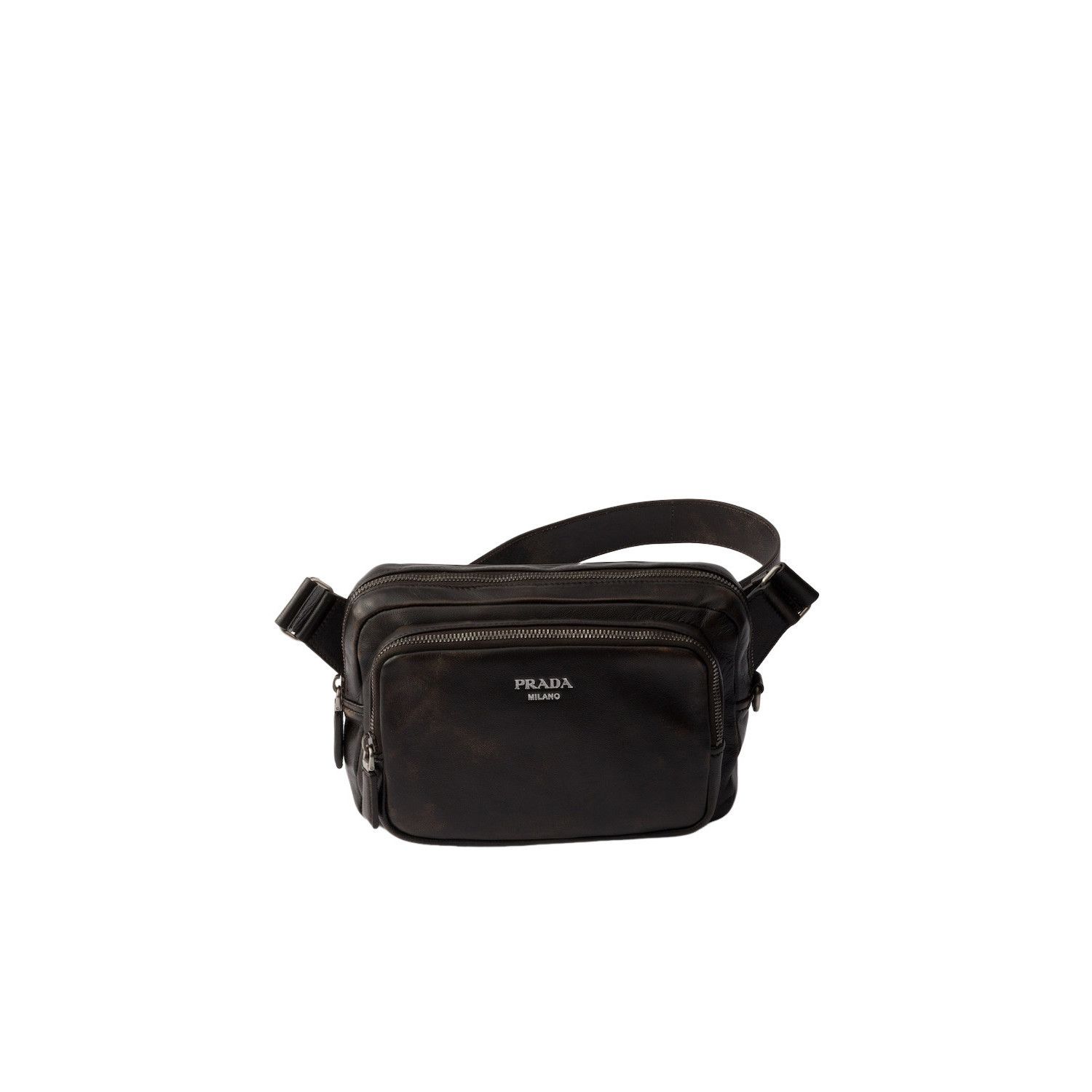Prada PRADA $3500 Dark Brown Distressed Leather Shoulder Bag New & Size ONE SIZE - 1 Thumbnail
