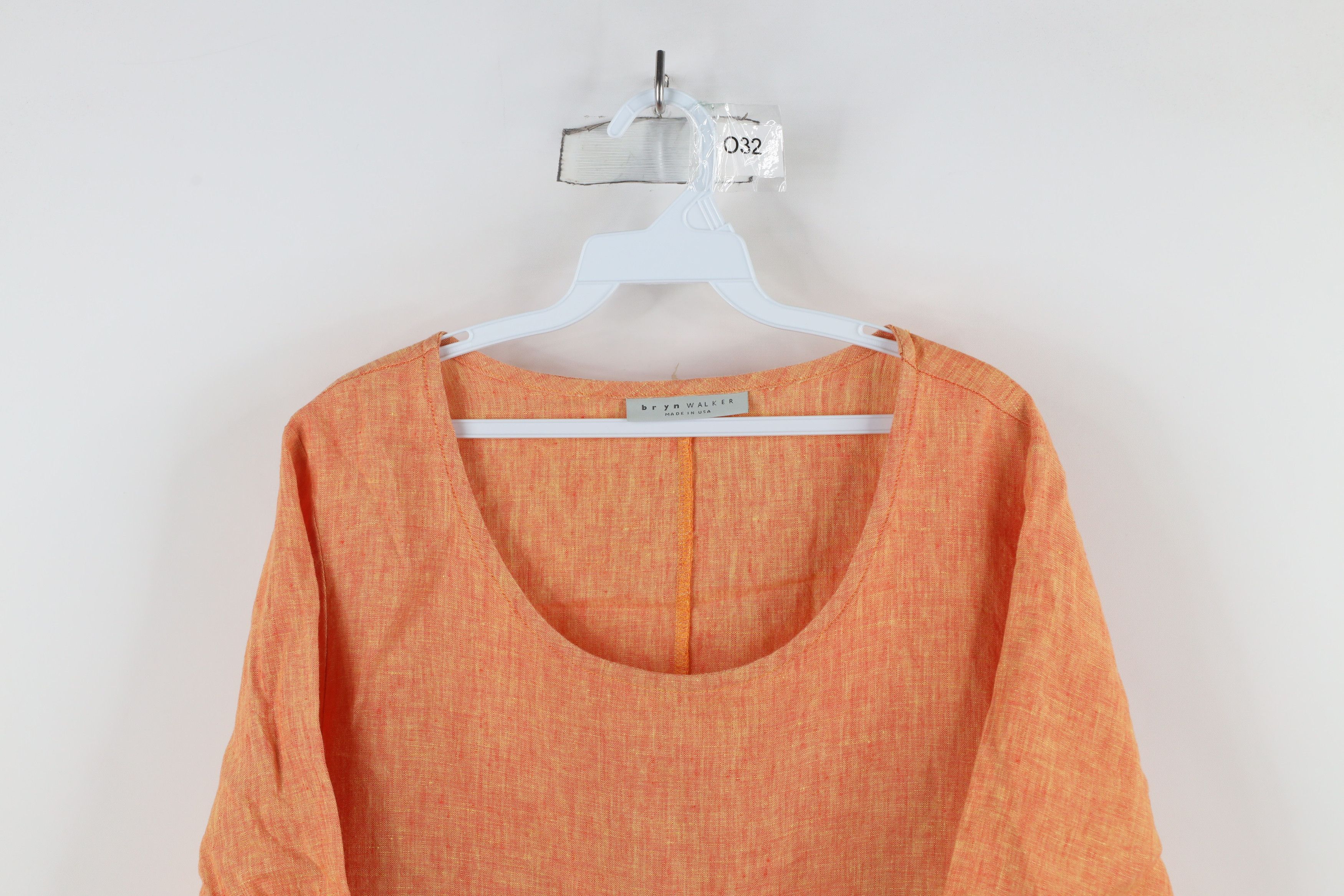 Bryn Walker × Vintage Bryn Walker Lagenlook Linen Pocket Tunic Shirt Orange USA Size L / US 10 / IT 46 - 2 Thumbnail