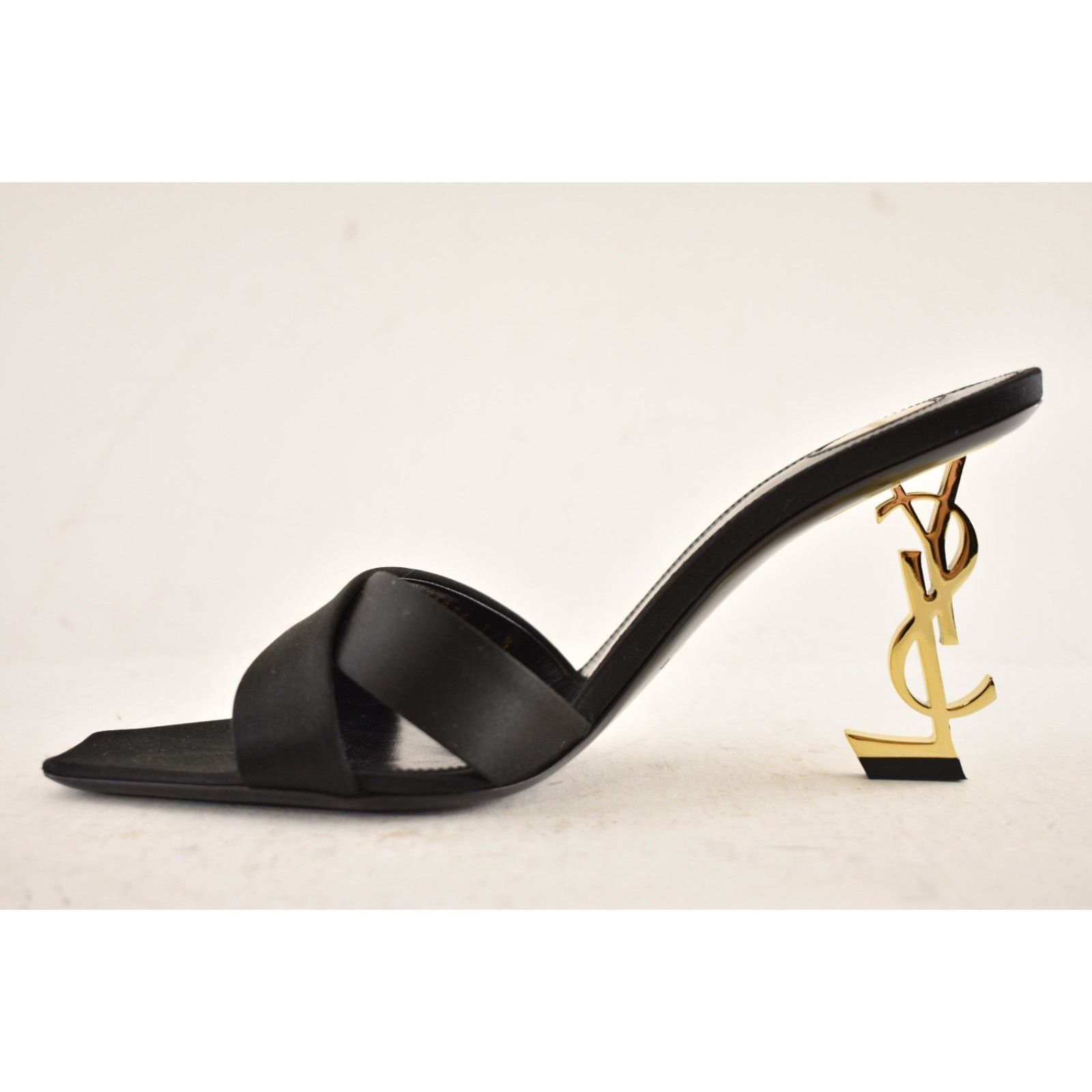 Yves Saint Laurent Saint Laurent Opyum 85 Sandal Black Satin Gold YSL Heel Size US 6.5 / IT 36.5 - 13 Thumbnail