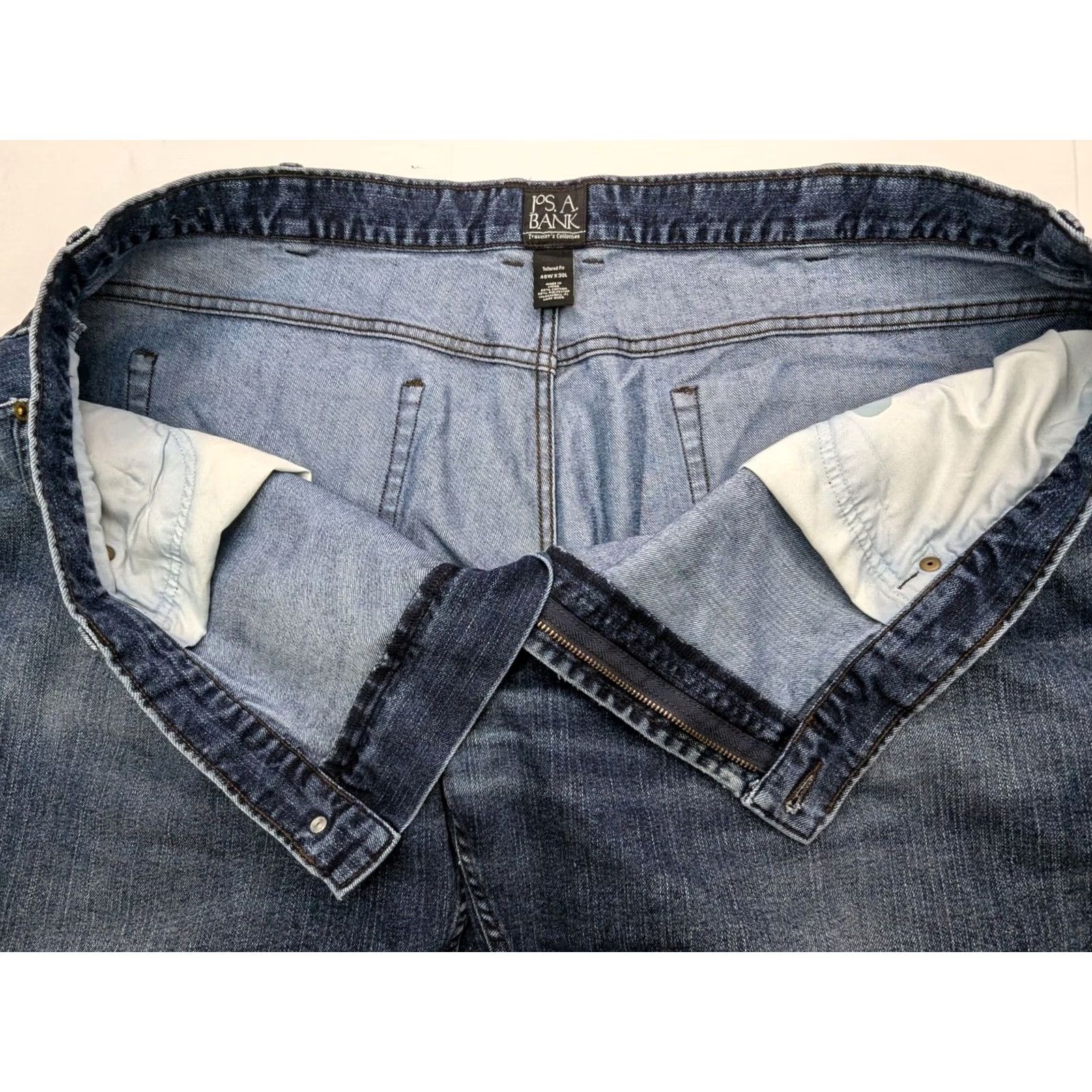 Jos. A. Bank Jos. A. Bank Tailored Fit Straight Jeans Men 48x29 Denim Blue 5-Pocket Zip Button Twill Regular 90s Style Pants Size US 32 / EU 48 - 7 Thumbnail
