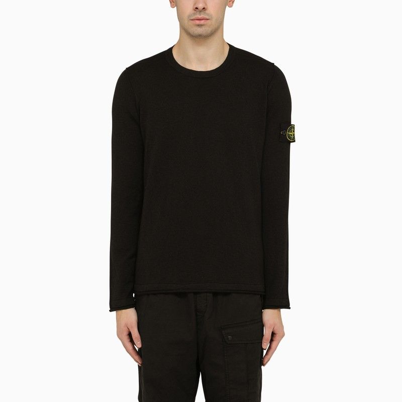 image of Stone Island Black Crew-Neck Sweater With Logo, Men's (Size 2XL)