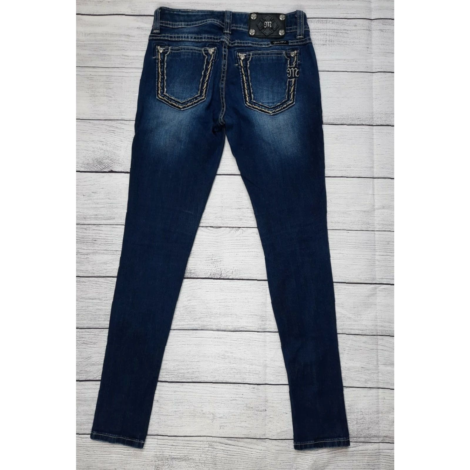 Miss Me Miss Me Skinny Women's Dark Wash Jeans JS5408G 26x29 Stretch Denim Distressed Jeans Womens Casual Denim Distressed 90s? Size 26" / US 2 / IT 38 - 2 Thumbnail