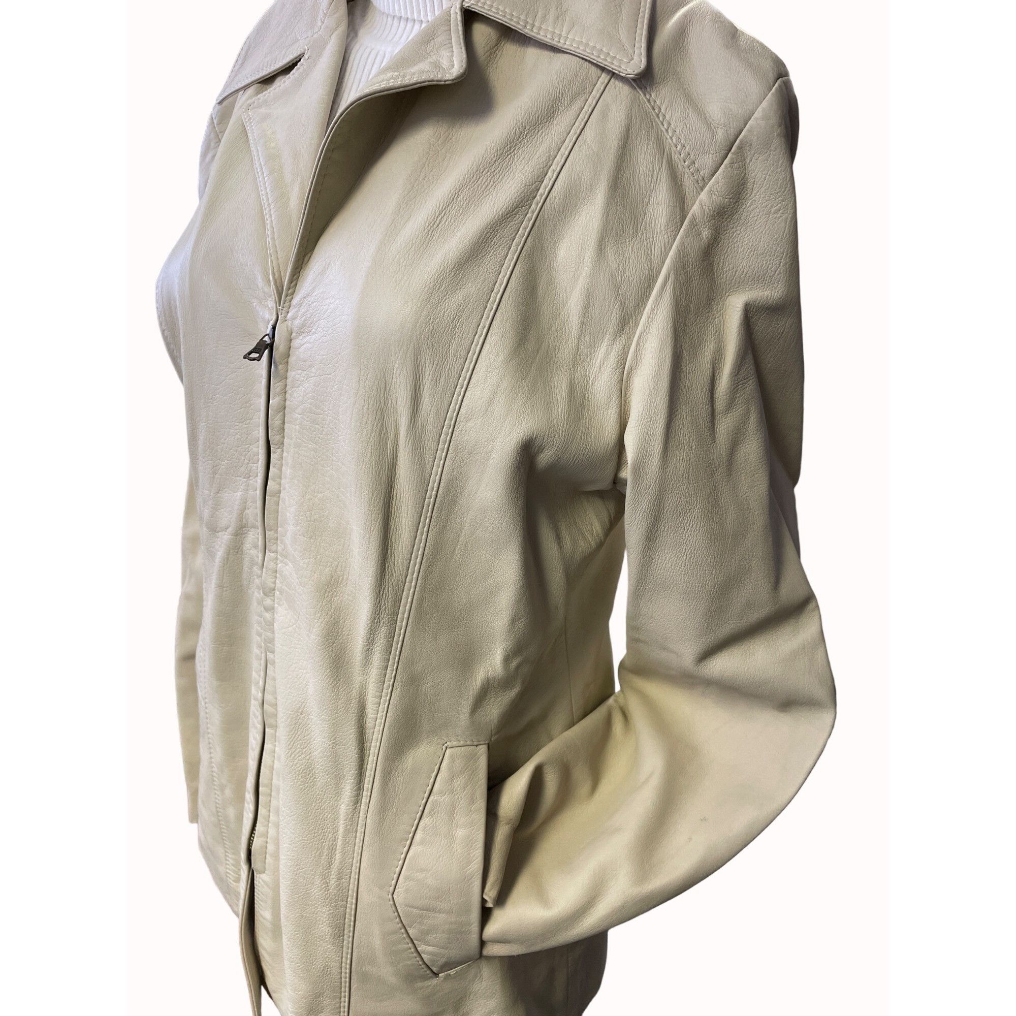 Vera Pelle Vera Pelle Women's Cream Leather Zip Up Jacket Size 48-XL SK Size XL / US 12-14 / IT 48-50 - 3 Thumbnail