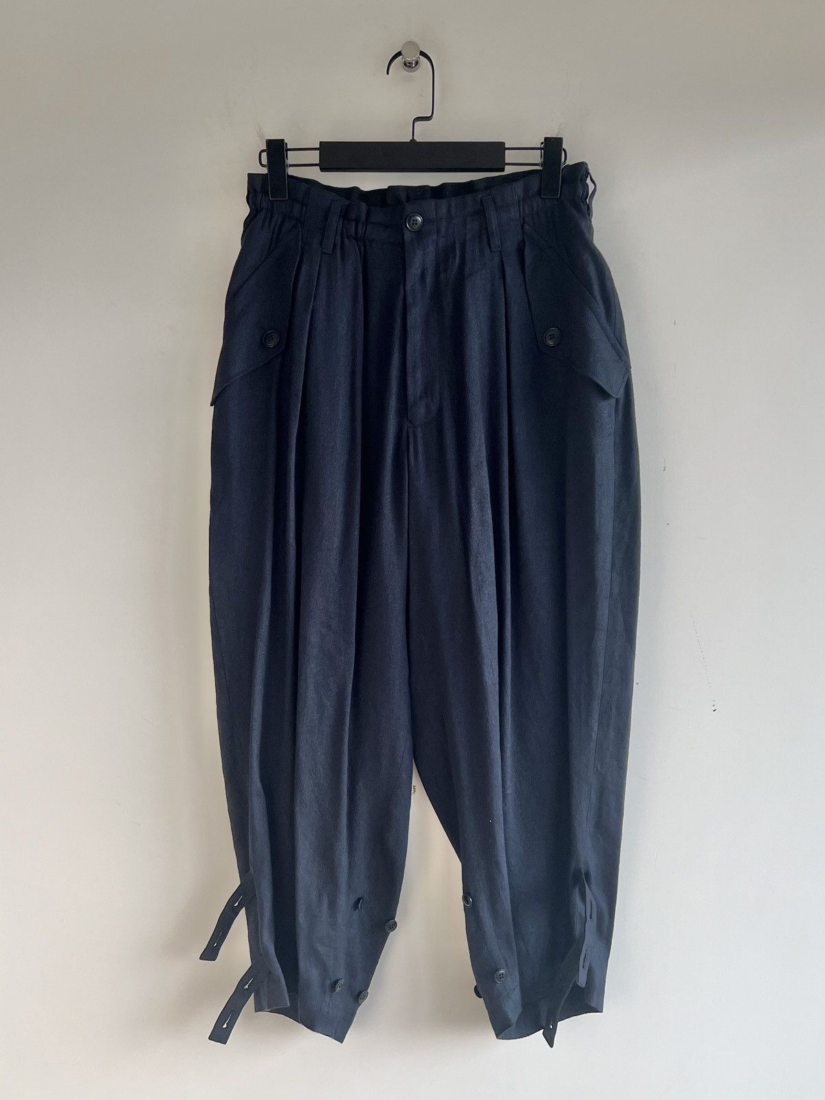 Yohji Yamamoto B Yohji Yamamoto - Hem Loops Military pants NAVY LINEN Size US 28 / EU 44 - 1 Thumbnail