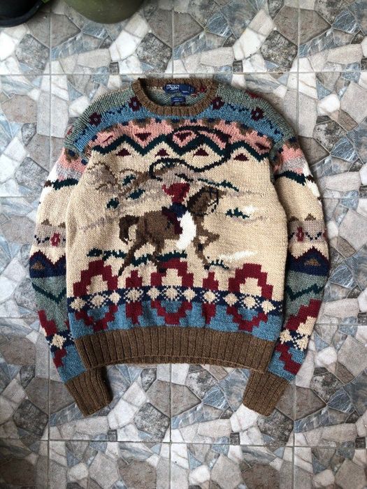 Vintage Ralph Lauren country wolf knit sweater