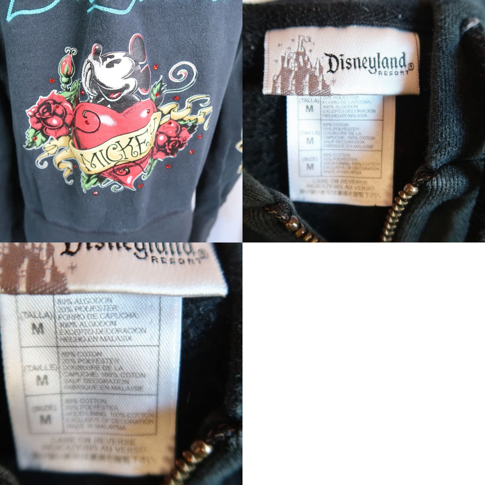 Disney Disneyland Mickey Mouse Rose Tattoo Black Two-Way Zip Up Hoodie M Size M / US 6-8 / IT 42-44 - 8 Thumbnail