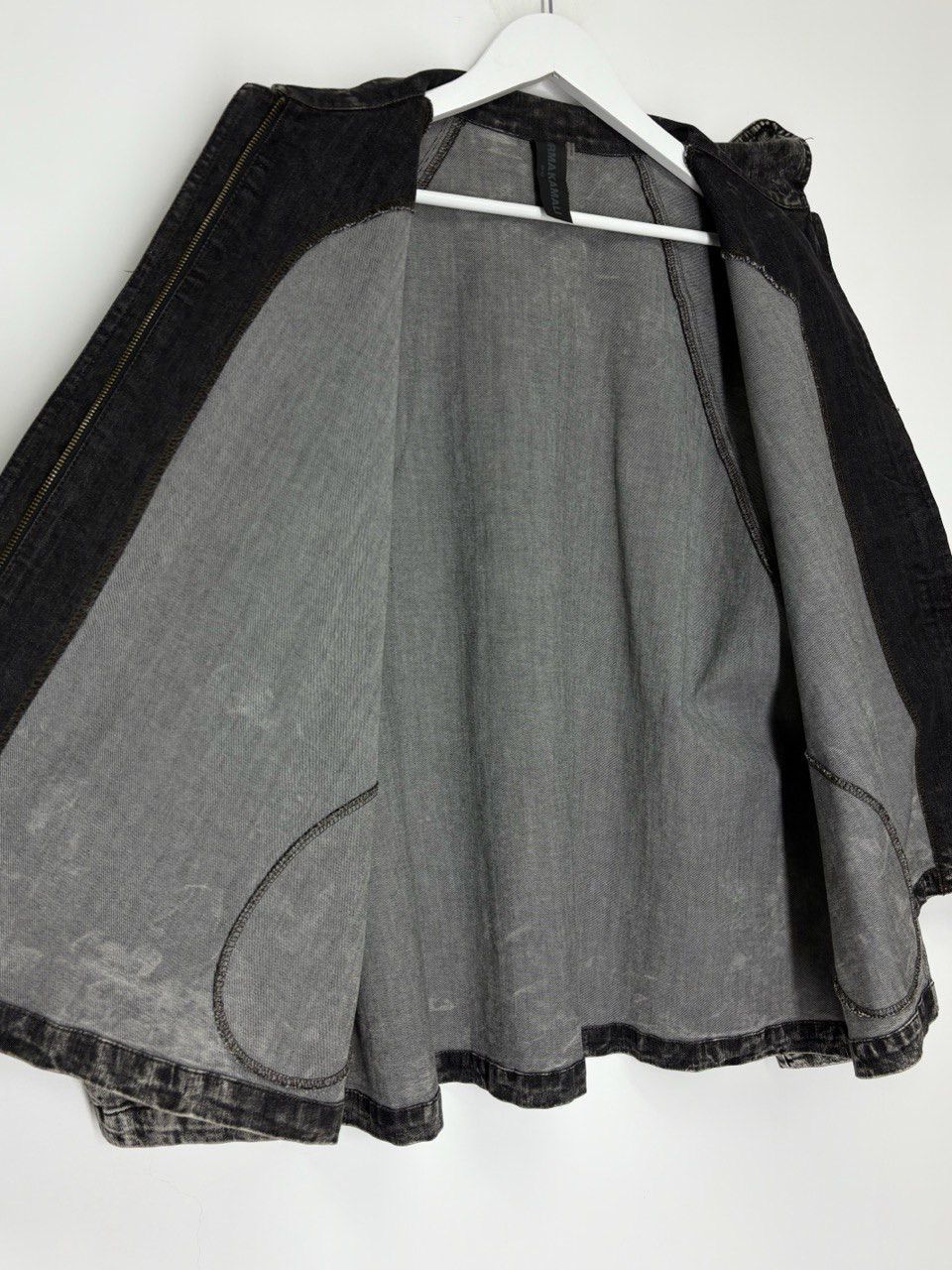 Norma Kamali Norma Kamali Black Acid Washed Denim A-Line Jacket Coat Size L / US 10 / IT 46 - 18 Thumbnail