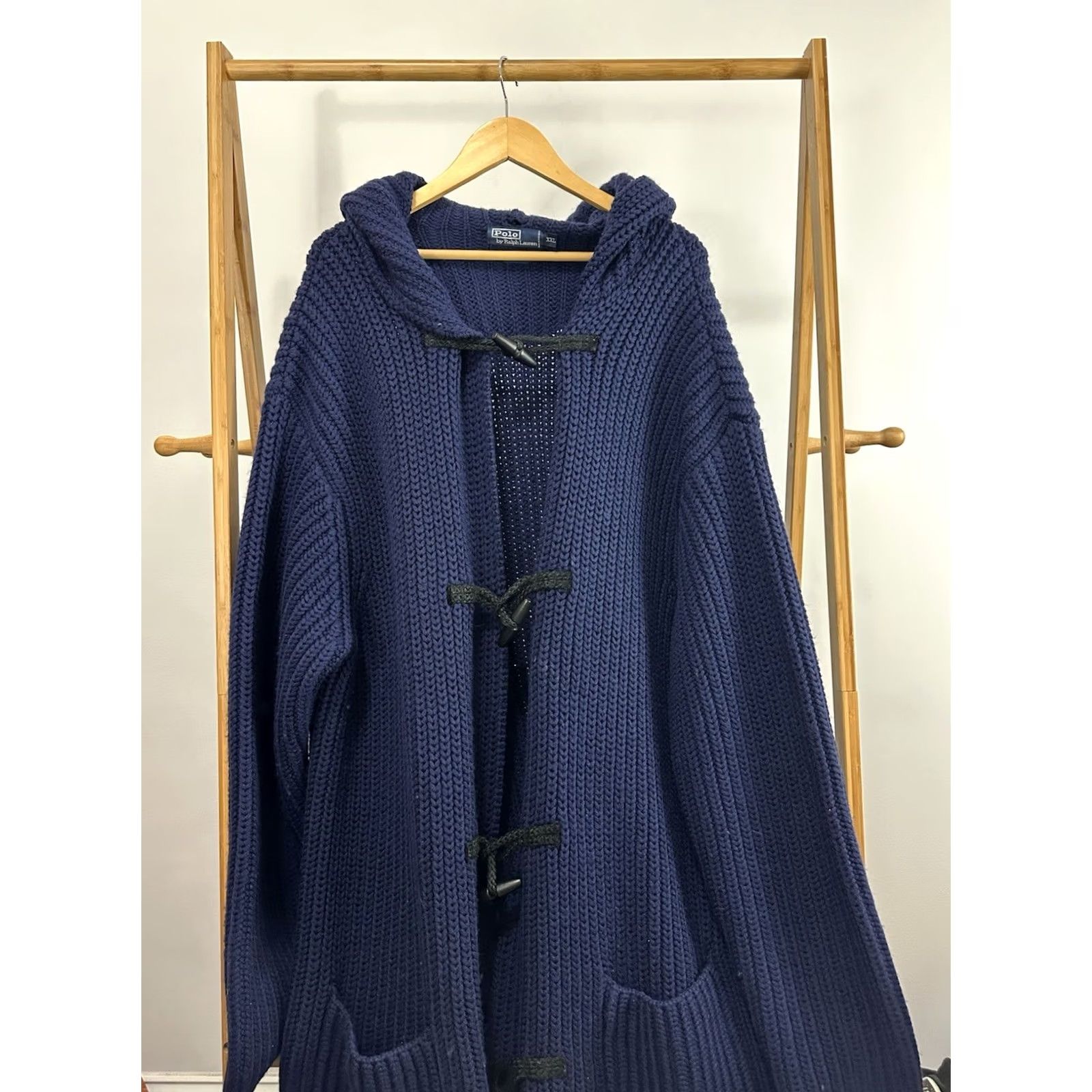Polo Ralph Lauren VTG Polo Ralph Lauren Knit Cardigan Wool Sweater Jacket 2XL Blue Mens Long Trench Hooded Toggle 90s Size US XXL / EU 58 / 5 - 2 Thumbnail