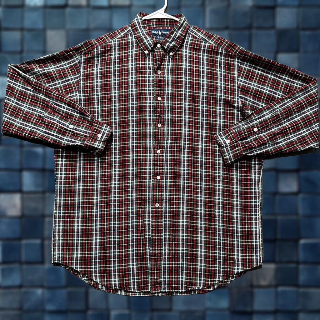 Ralph Lauren VINTAGE Ralph Lauren Shirt Mens Large Red Green Plaid Blake Button Down 90s EUC Size US L / EU 52-54 / 3 - 1 Thumbnail