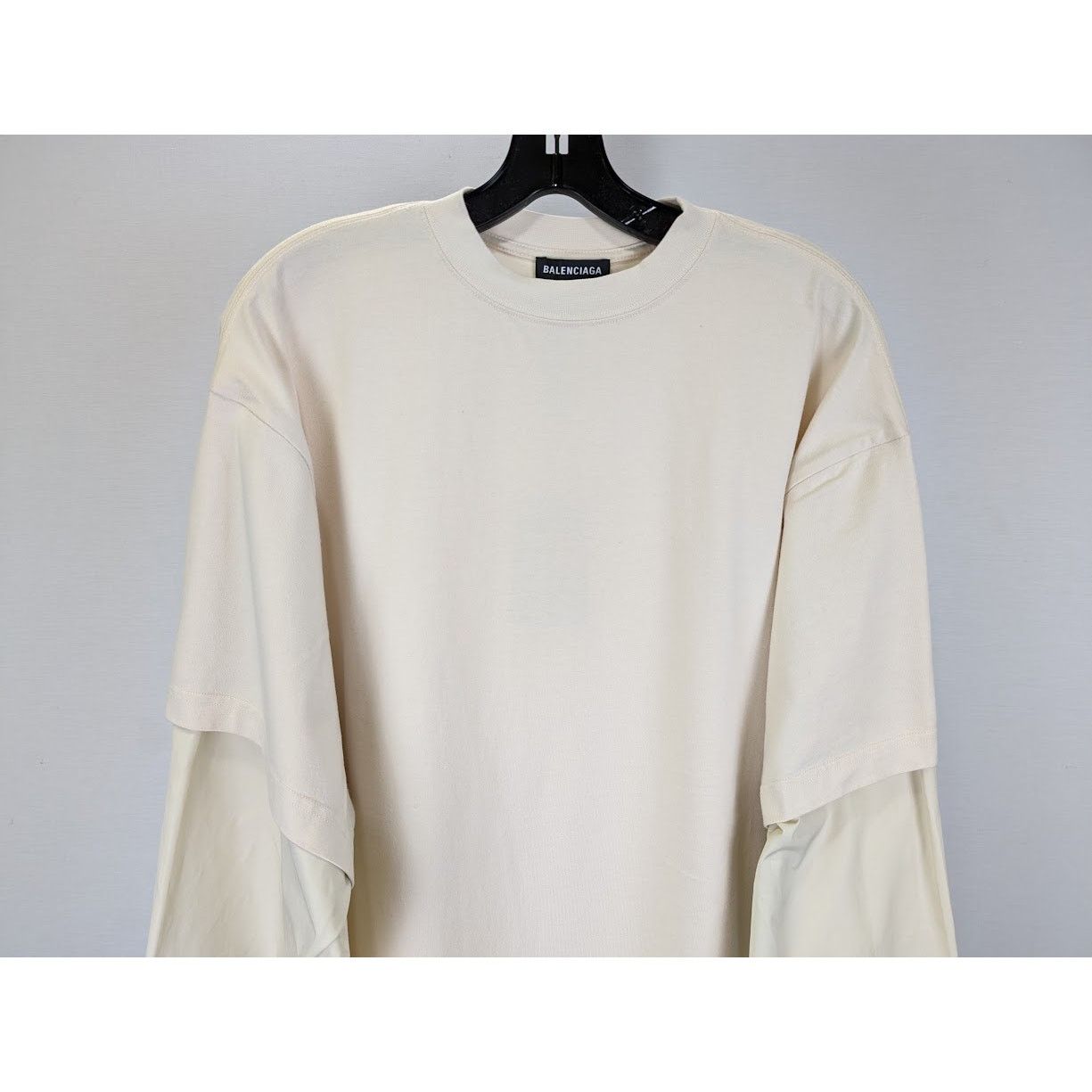 Balenciaga o1rshd1 Layered T-Shirt Back Hem Vintage Jersey Cream/Black Size US M / EU 48-50 / 2 - 4 Thumbnail
