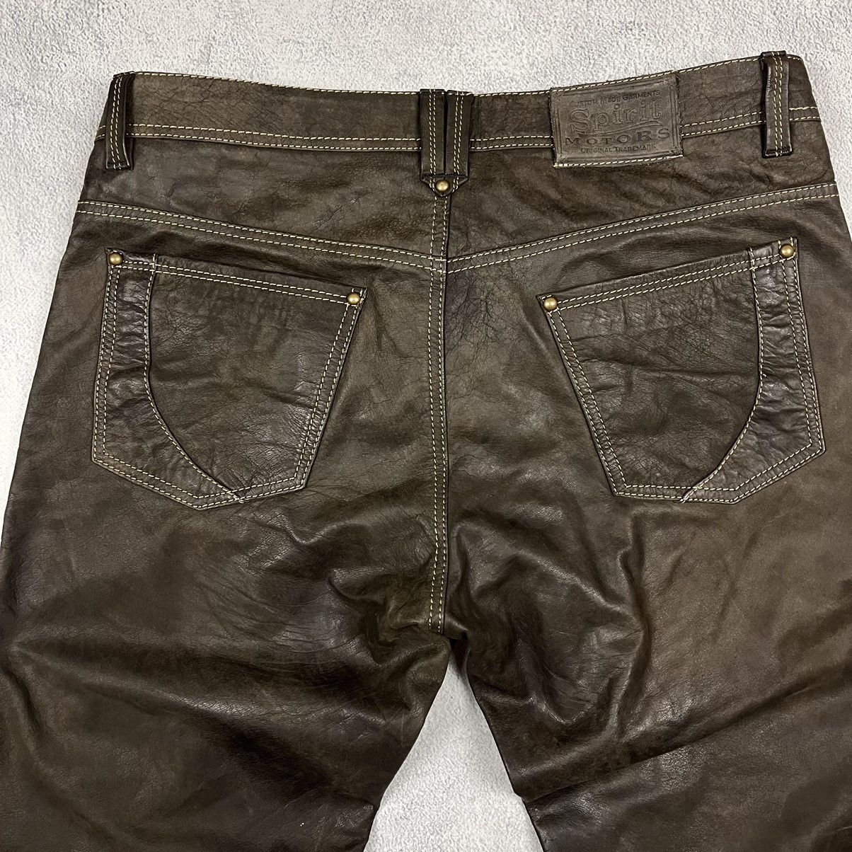 Genuine Leather × Leather Vintage Spirit Motors y2k leather pants Size US 37 - 8 Thumbnail