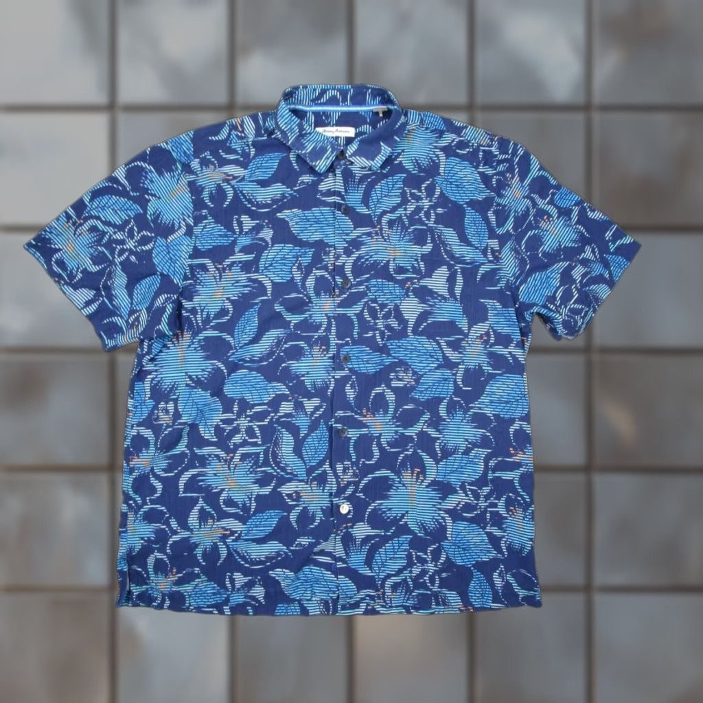 Tommy Bahama Tommy Bahama Shirt Men Extra Large Blue Floral Silk Button Up Hawaiian Tiki Mens Size US XL / EU 56 / 4 - 1 Thumbnail
