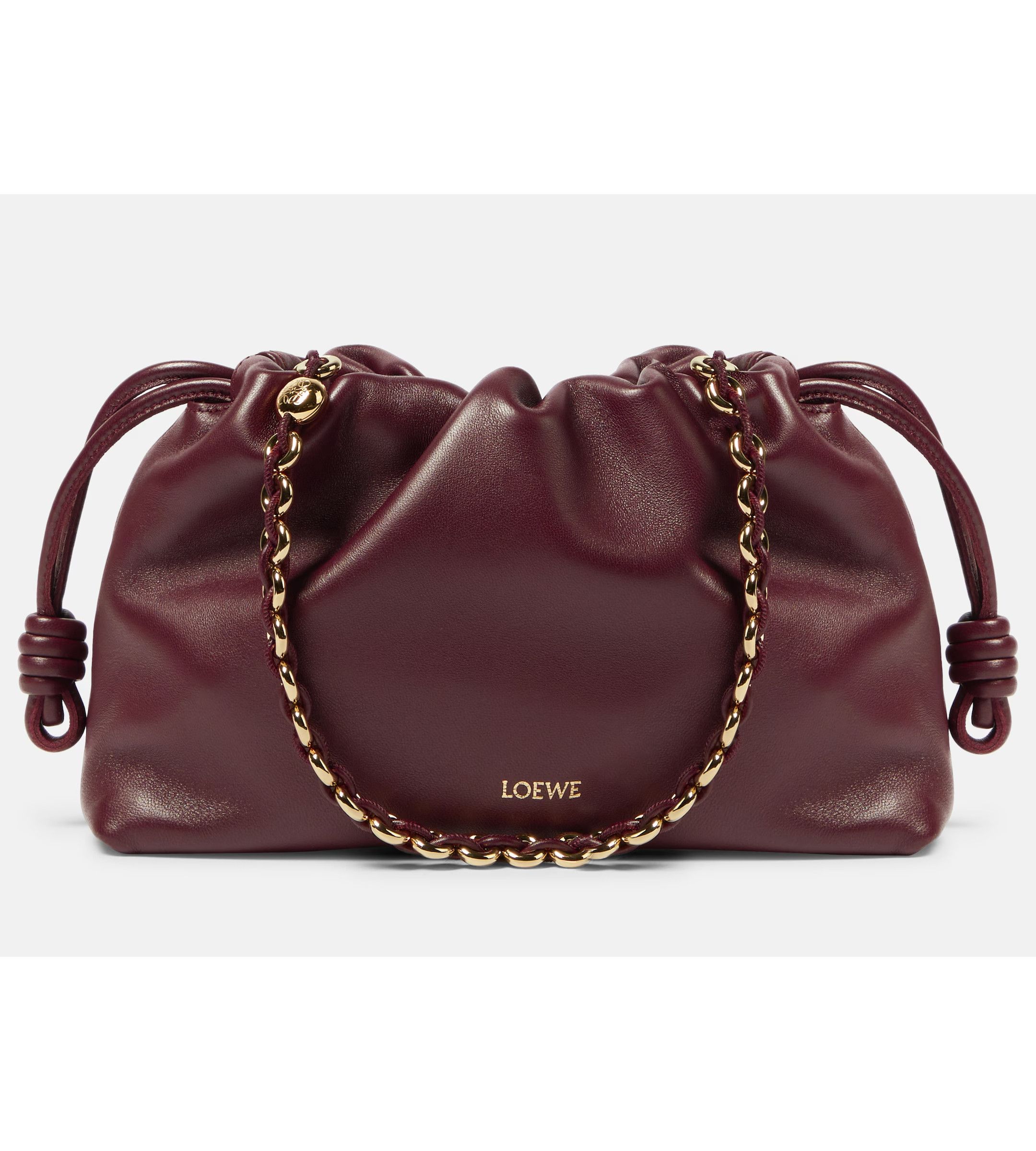 Loewe Flamenco Burgundy Red Leather Shoulder Bag Authentic, Women's