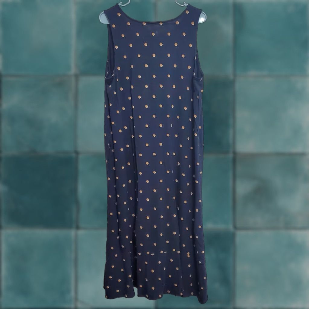 J. Jill J Jill Maxi Dress Women Petite L Blue Polka Dot Sleeveless V-Neck Pockets Casual A-Line Maxi 95% Rayon 5% Spandex Size L / US 10 / IT 46 - 1 Thumbnail