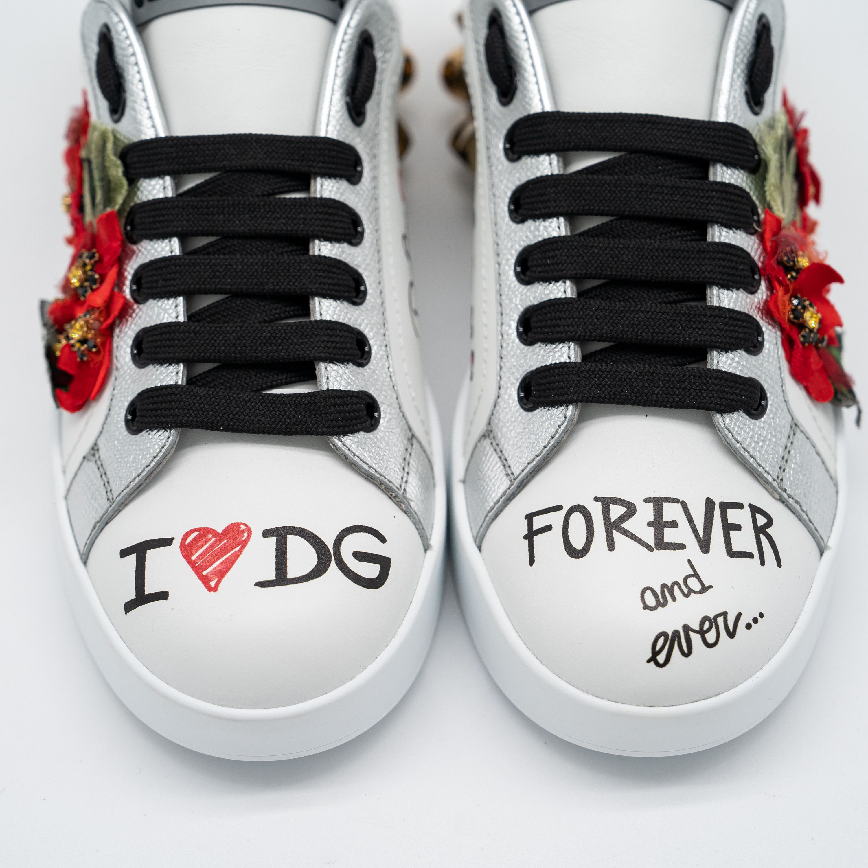Dolce & Gabbana DOLCE & GABBANA White Portofino Floral Studded Sneakers Size US 6 / IT 36 - 7 Thumbnail