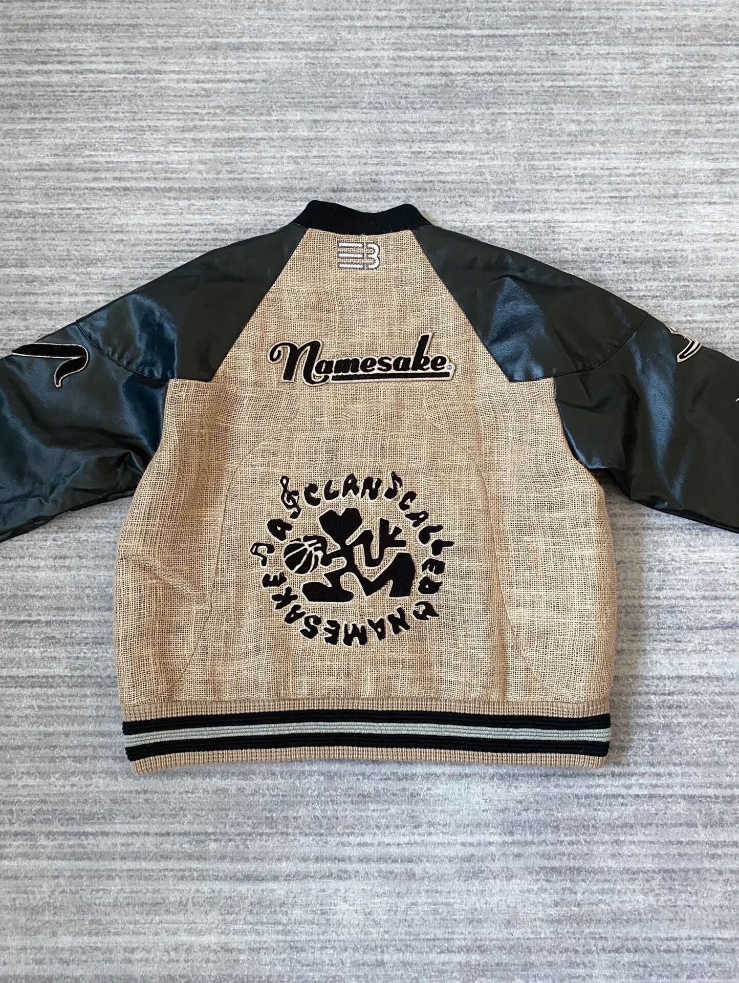 Namesake Woven Leather-Sleeve Patch Jacket in Beige, Men's — image 2 of 6