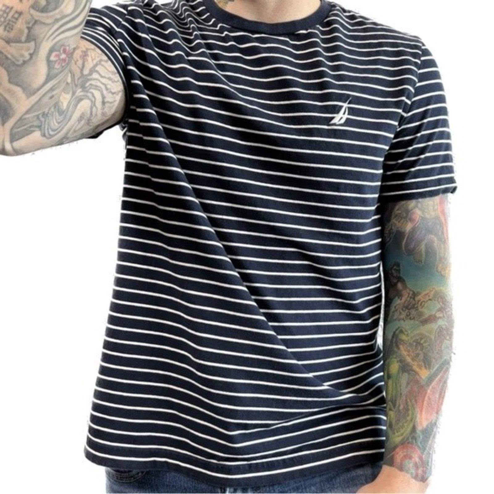 Nautica Nautica Men's Classic Soft Navy White Stripe T-Shirt Medium Size US M / EU 48-50 / 2 - 1 Thumbnail
