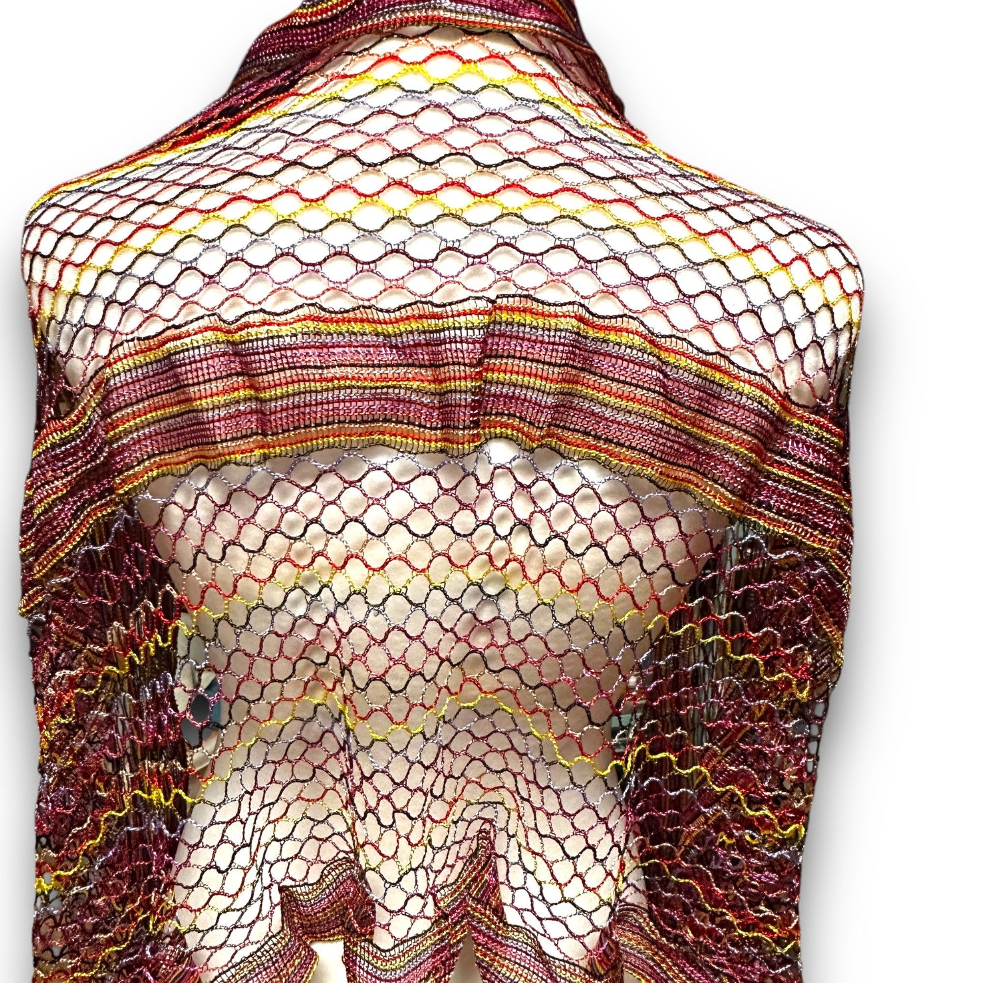 Designer Festive Colorful "Silk Feel" Polyester Mesh Scarf Fringe EUC Size ONE SIZE - 3 Thumbnail