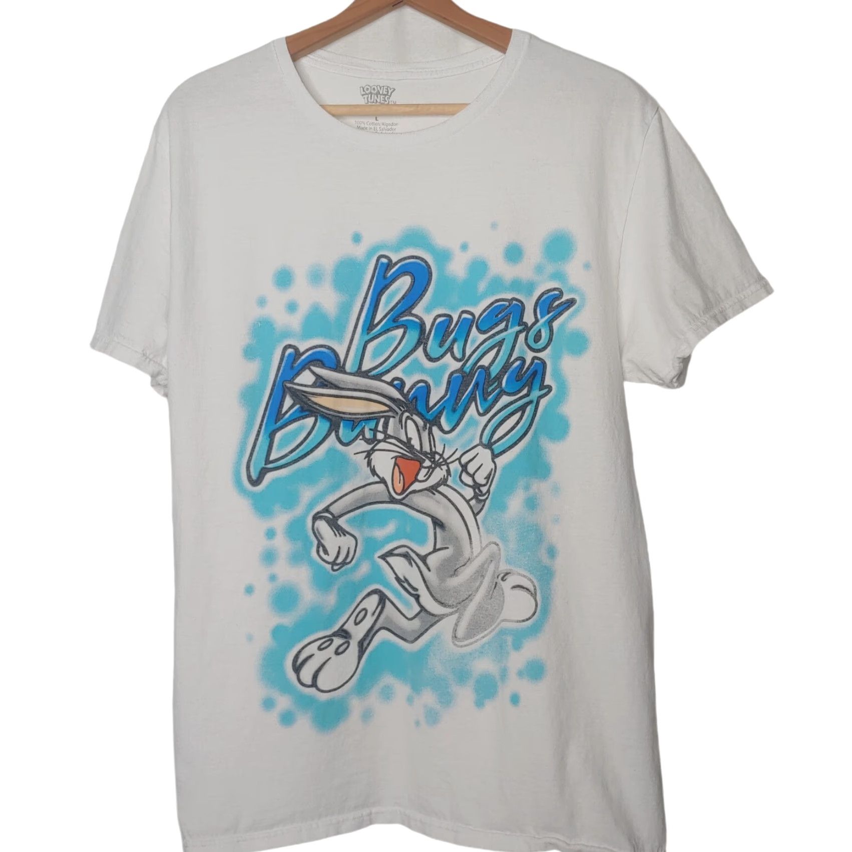 Vintage VINTAGE Bugs Bunny Looney Tunes Shirt Large White Cotton Short Sleeve Crew Neck Men Logo Graphic Run 21" Chest 28" Long Size US L / EU 52-54 / 3 - 2 Thumbnail