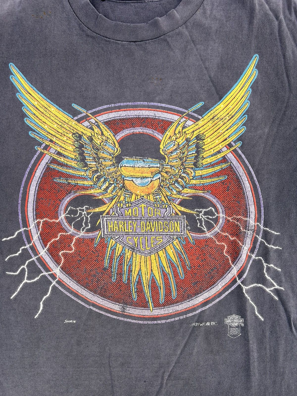 Harley Davidson SUPER FADED Black 90s Harley Davidson lightning graphic tee Size US XL / EU 56 / 4 - 2 Thumbnail