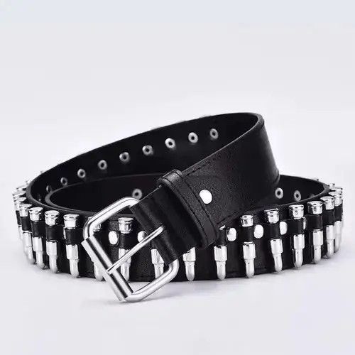 Leather Bullet leather punk belt hollow rivet Size ONE SIZE - 1 Thumbnail
