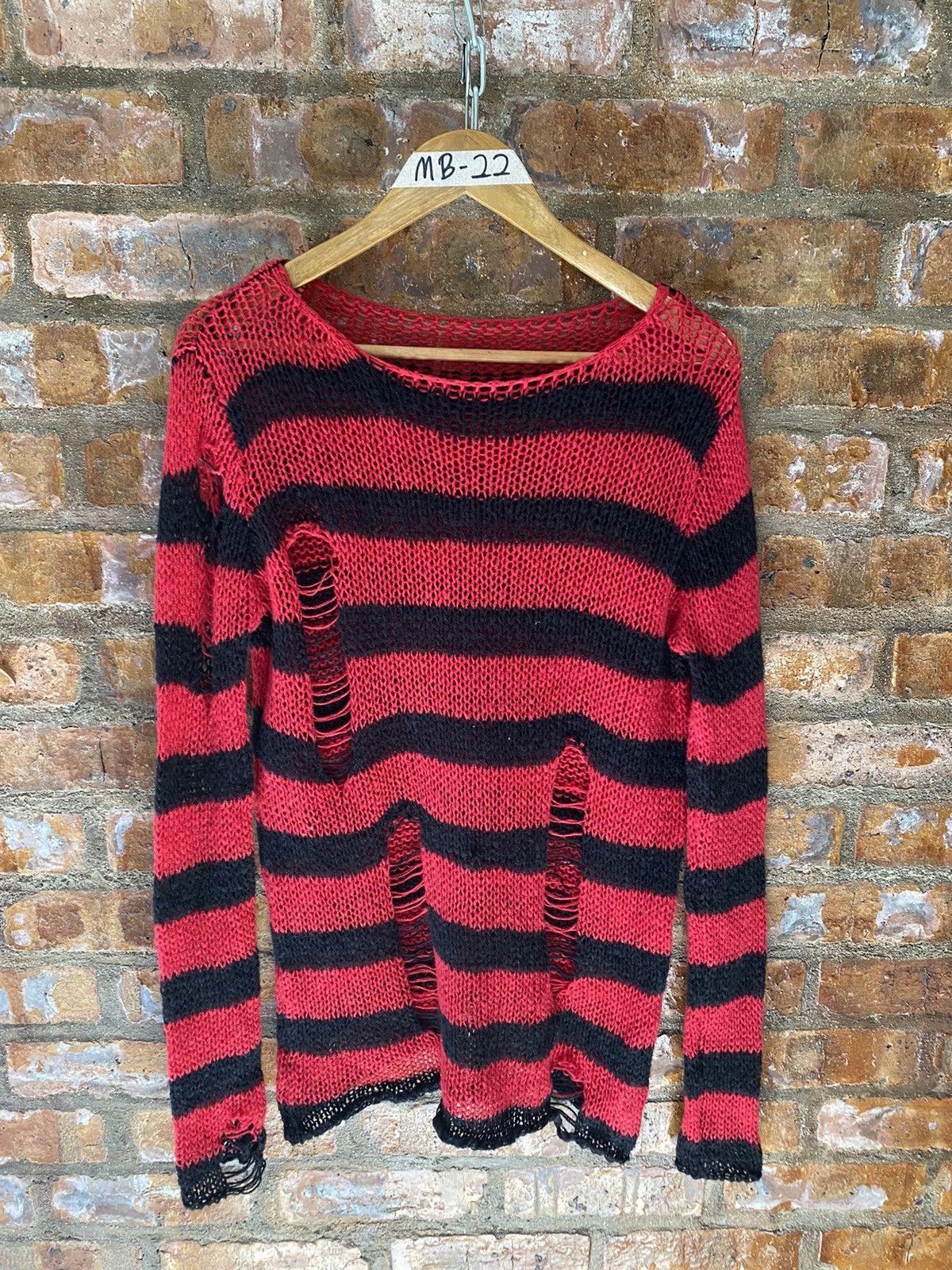 Japanese Brand 2000s Mony Japan Spider Web mesh Distresed stripe grunge Size US L / EU 52-54 / 3 - 3 Thumbnail