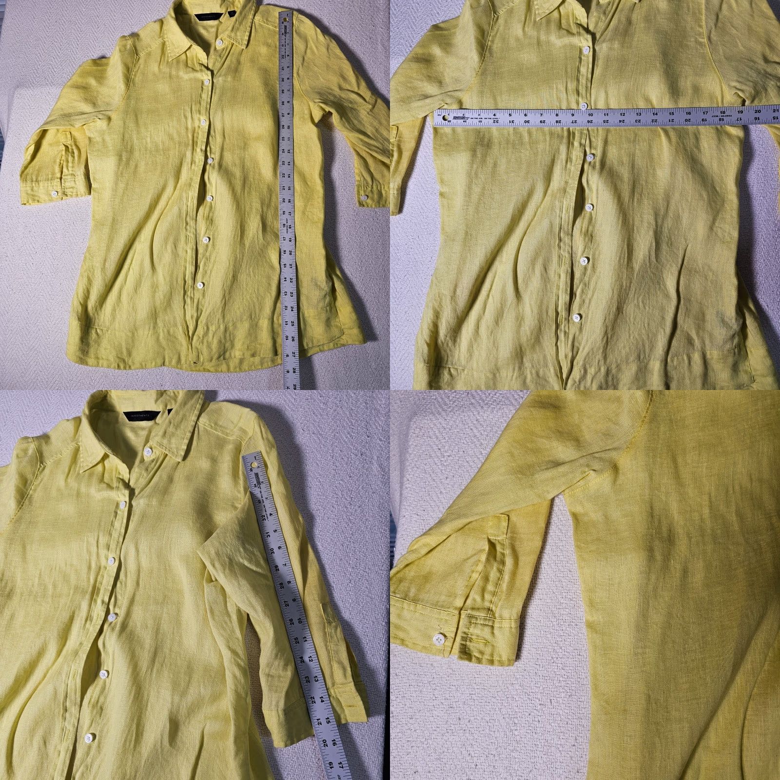 Vintage WOMENS Investments Linen Button-Up Shirt 3/4 Sleeve Yellow M Breathable Beach Size M / US 6-8 / IT 42-44 - 8 Thumbnail