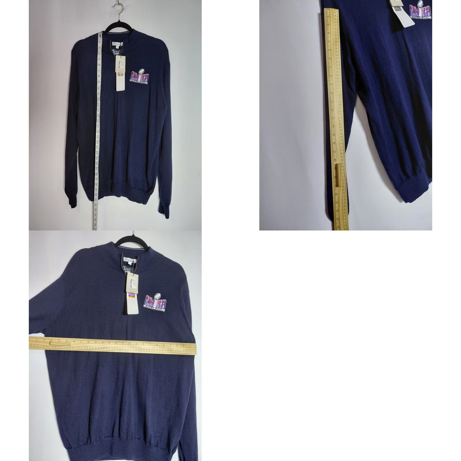 Peter Millar NWT Peter Millar Merino Wool Blend Super Bowl Navy Knit Sweater L Mens Crew Neck Pullover Fashion Sports Winter Casual - Bow Logo Size US L / EU 52-54 / 3 - 9 Thumbnail