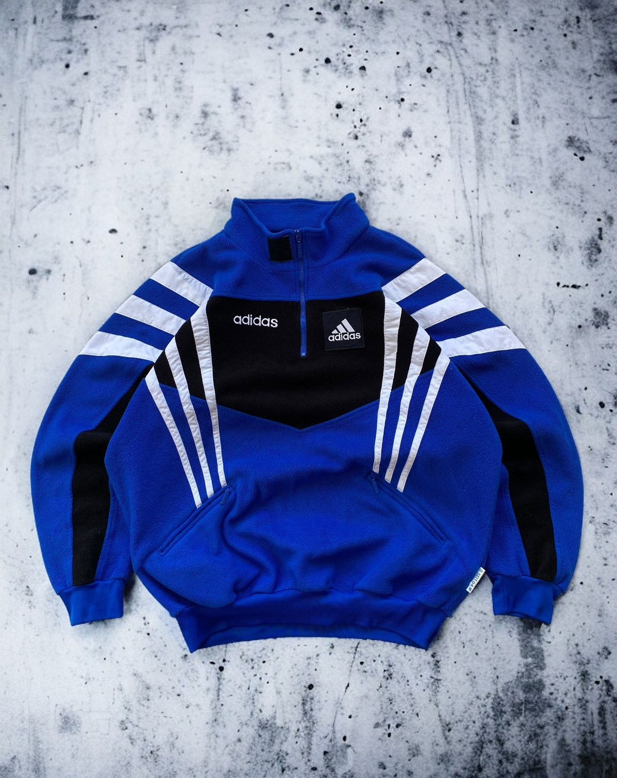 image of 90's Adidas Three Stripes 14 Zip Fleece Pullover in Blue/Black, Men's (Size XL)