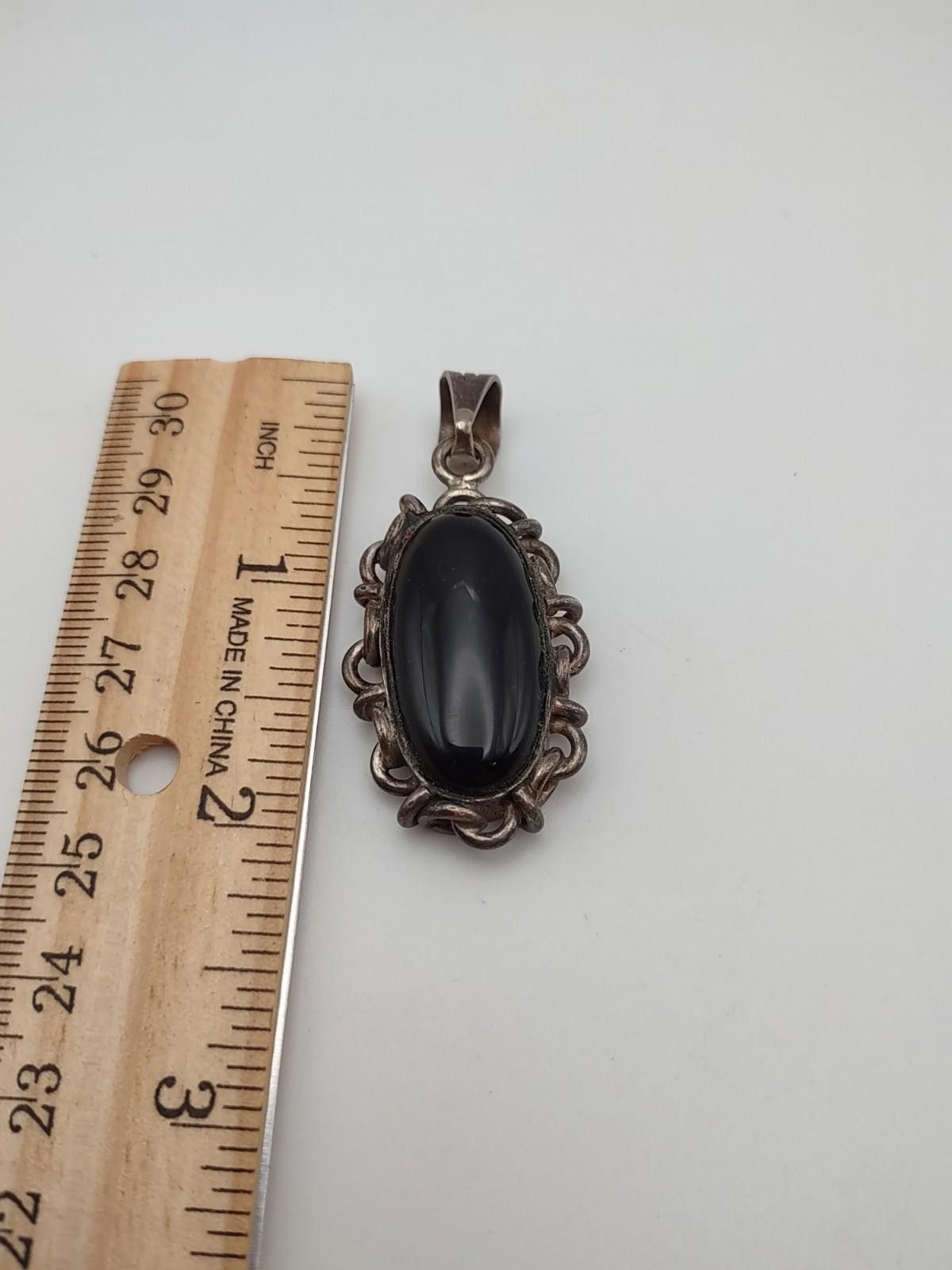 The Unbranded Brand Vintage Sterling Silver Black Onyx Scroll Frame Pendant Size ONE SIZE - 4 Thumbnail