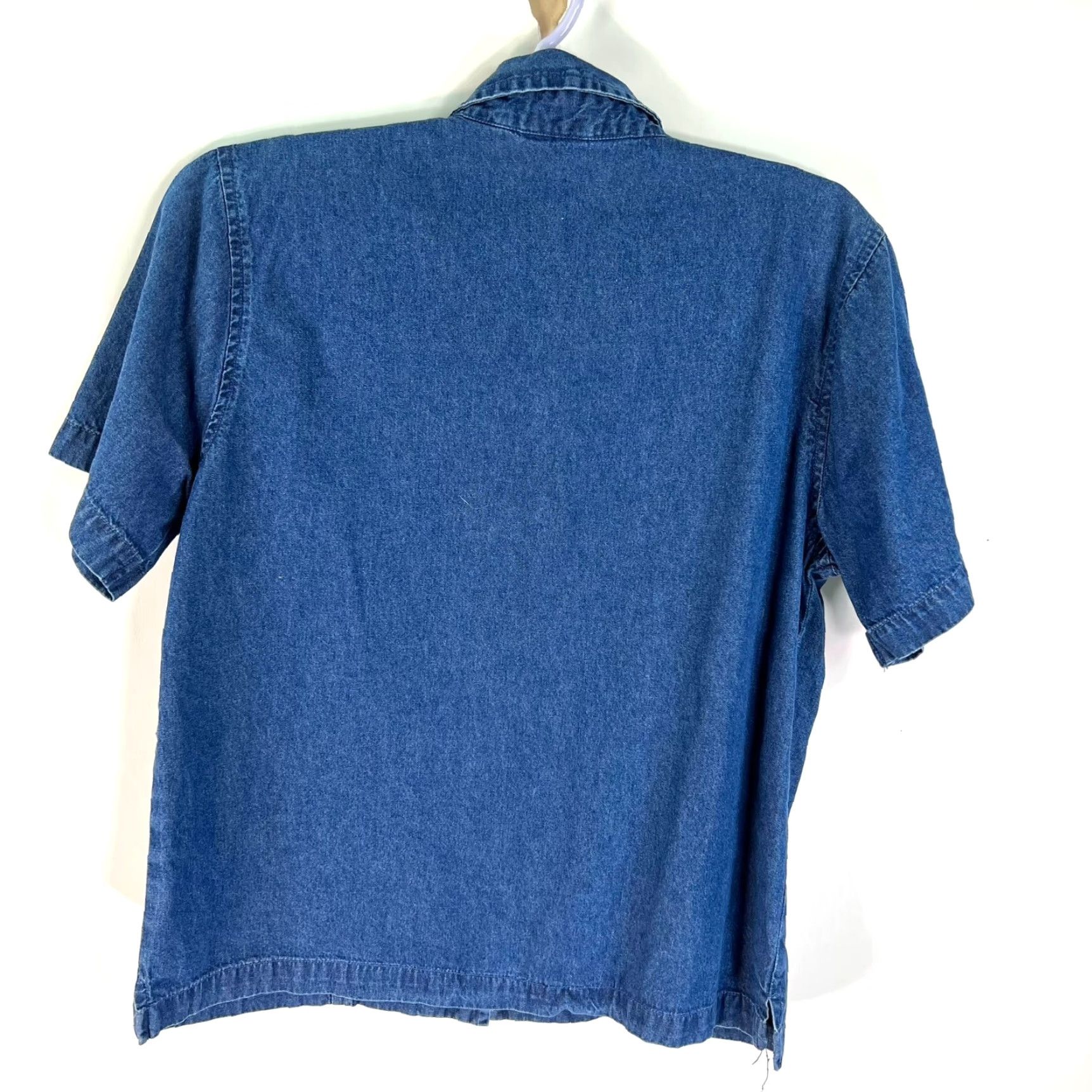 Denime VINTAGE Jane Ashley Denim Button-Up Jean Top Womens Size L Blue Floral Short Sleeve 80s 90s Size L / US 10 / IT 46 - 6 Thumbnail