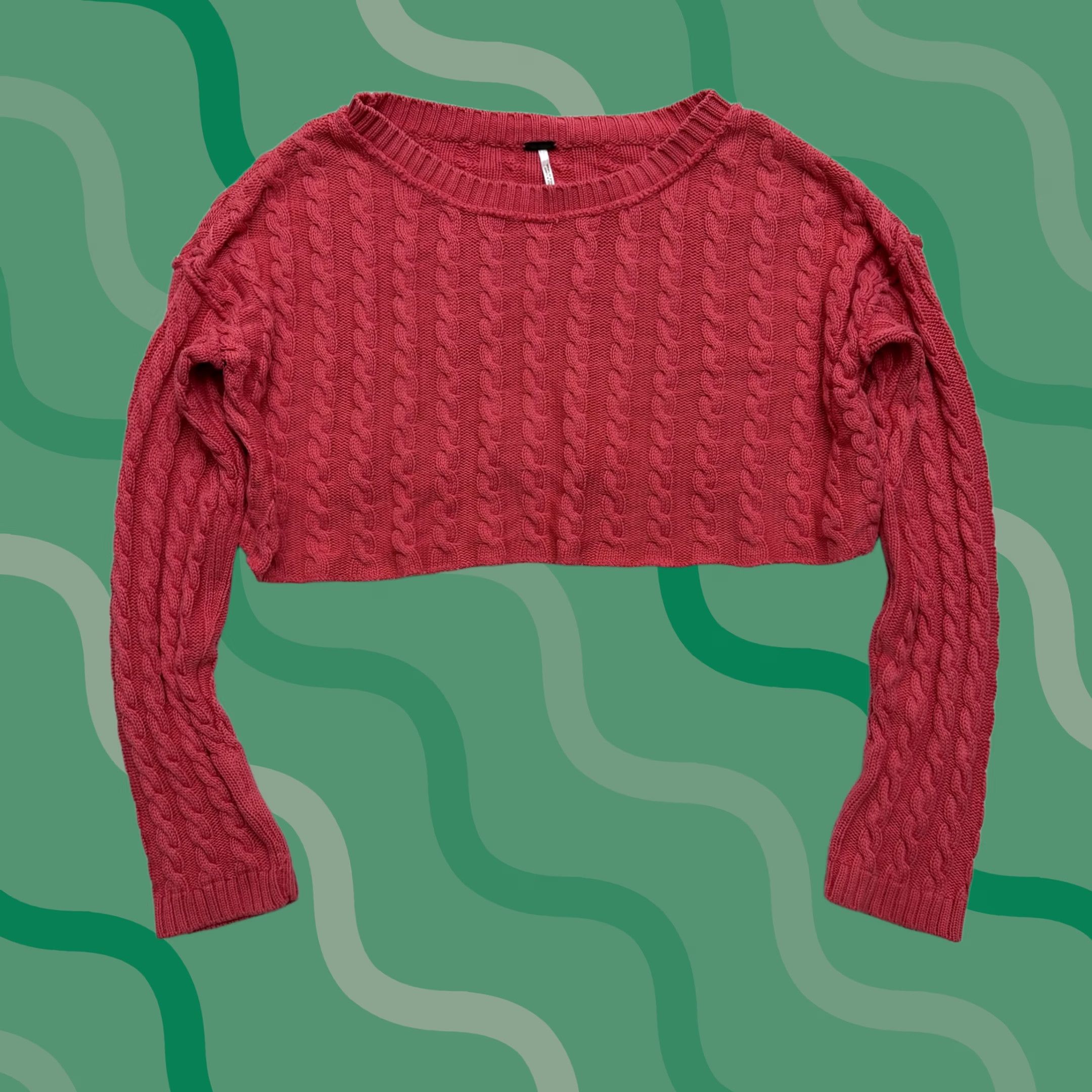 Free People Free People Sweater Womens Large Pink Cable Knit Cropped Crewneck Pullover Size L / US 10 / IT 46 - 1 Thumbnail