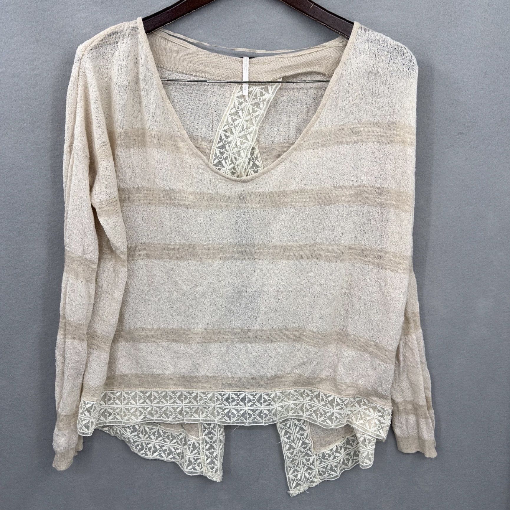 Free People Free People Blouse Shirt Women M Beige Striped Crochet Knitting Boho Casual 60s 70s Autumn Spring Fall Summer Womens Size M / US 6-8 / IT 42-44 - 5 Thumbnail