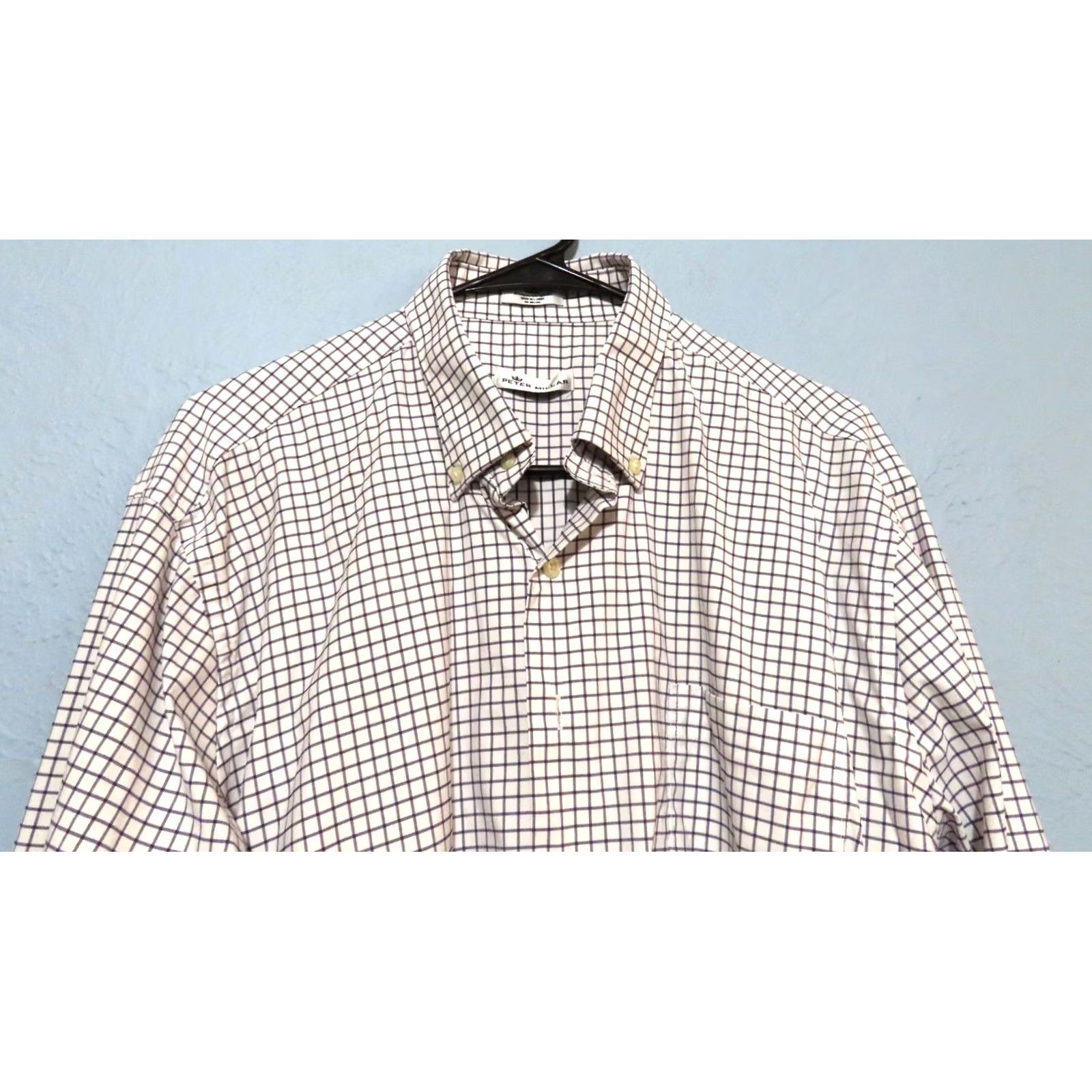 Peter Millar Peter Millar Button Down Shirt Men L White Nylon Spandex Check Short Sleeve Golf UV Wrinkle-Resistant Casual Business Dress Shirt Size 42R - 5 Thumbnail