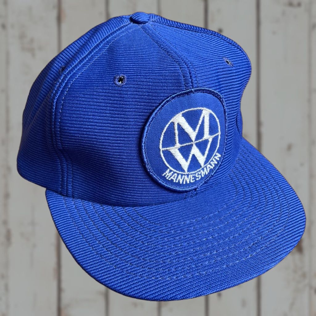 Vintage VINTAGE Funkap Blue Adjustable Snapback Hat Mens MANNESMANN German Conglomerate Truckera style Cap USA Made 1990s Blue Snapback Mens Size ONE SIZE - 1 Thumbnail