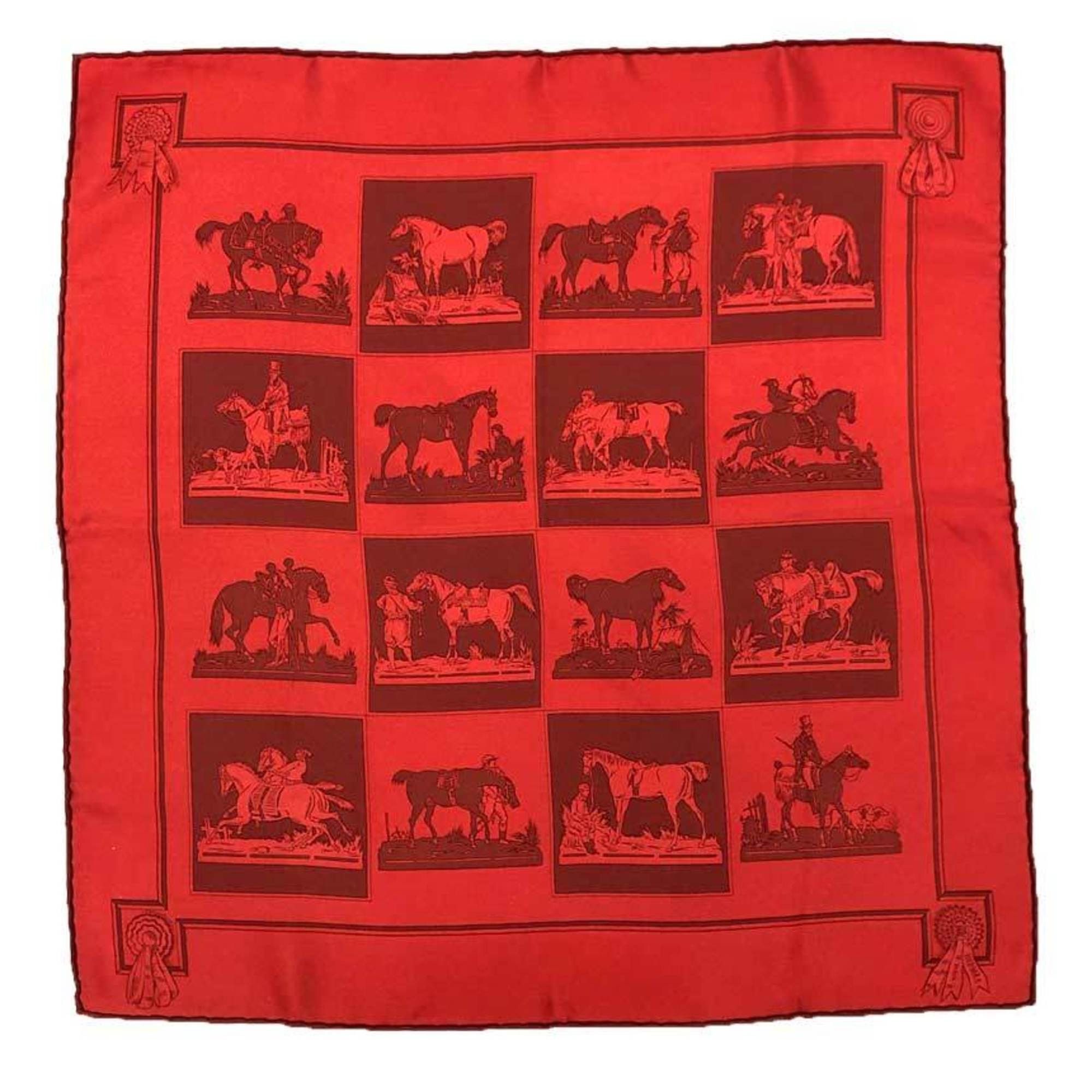 Hermes HERMES Scarf/Muffler, Horse Print, 100% Silk, Red, Pocket Square, Neckerchief, Silk Scarf, Carré Size 40 Size ONE SIZE - 1 Thumbnail